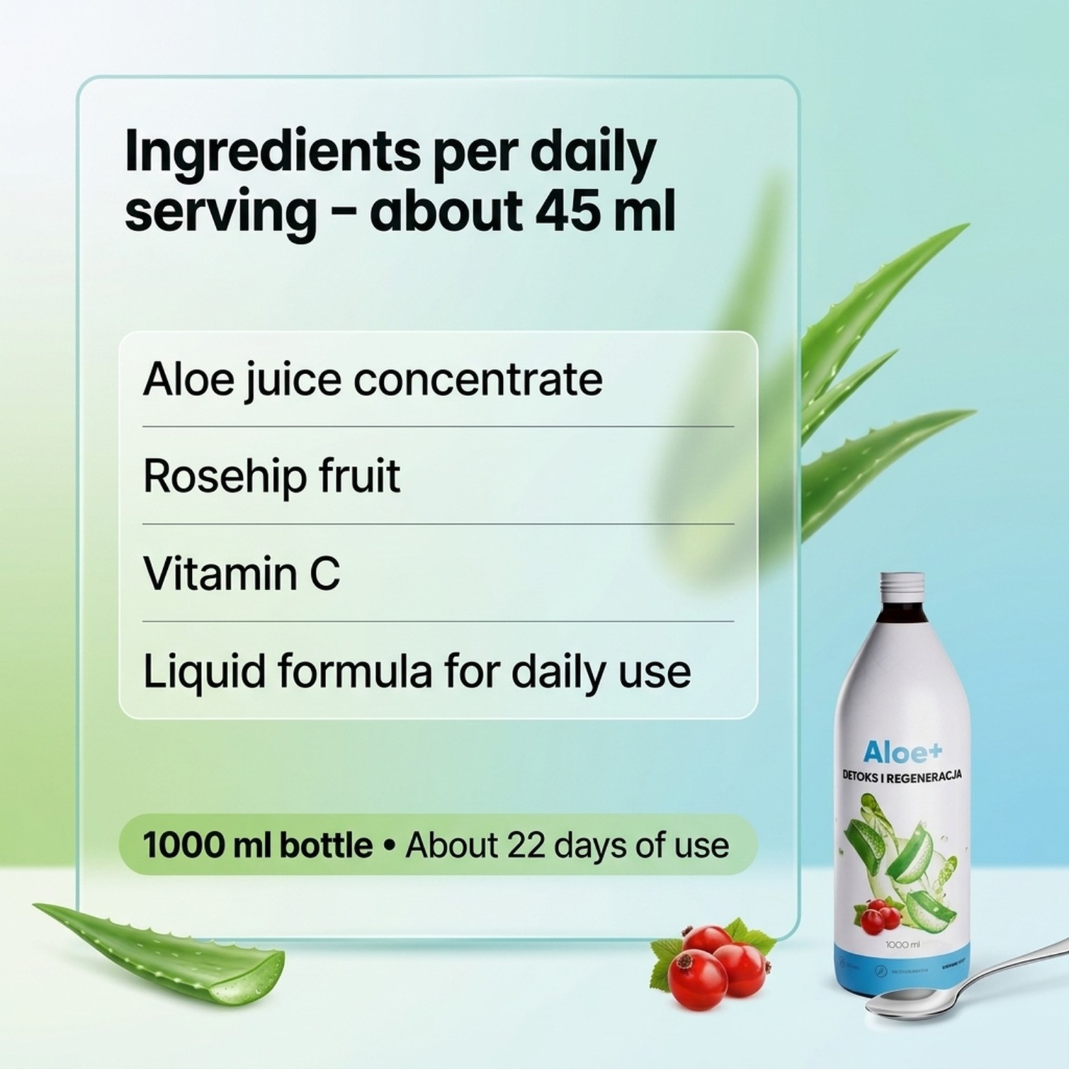 Ingredients in Aloe+ - Aloe Juice + Rose Hip + Vitamin C for Digestion and Immunity