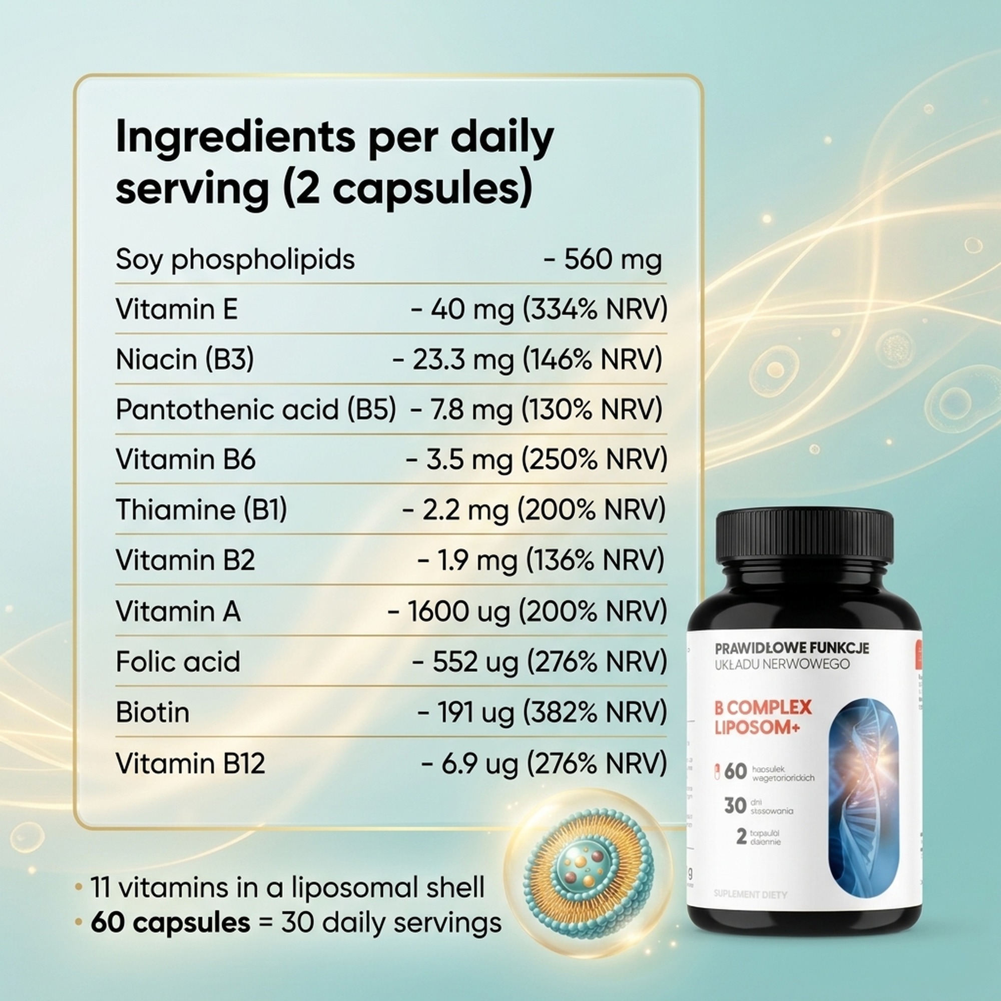 Ingredients in B Complex Liposom+ - 8 B Vitamins in Liposomal Technology