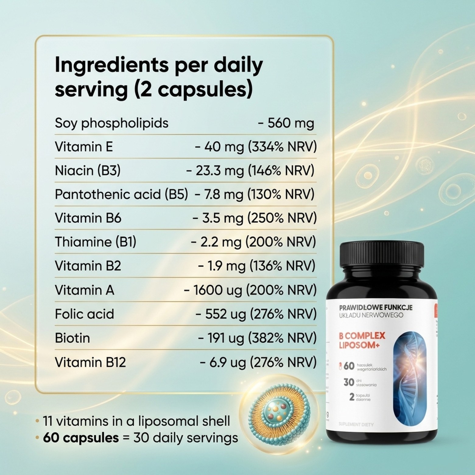 Ingredients in B Complex Liposom+ - 8 B Vitamins in Liposomal Technology