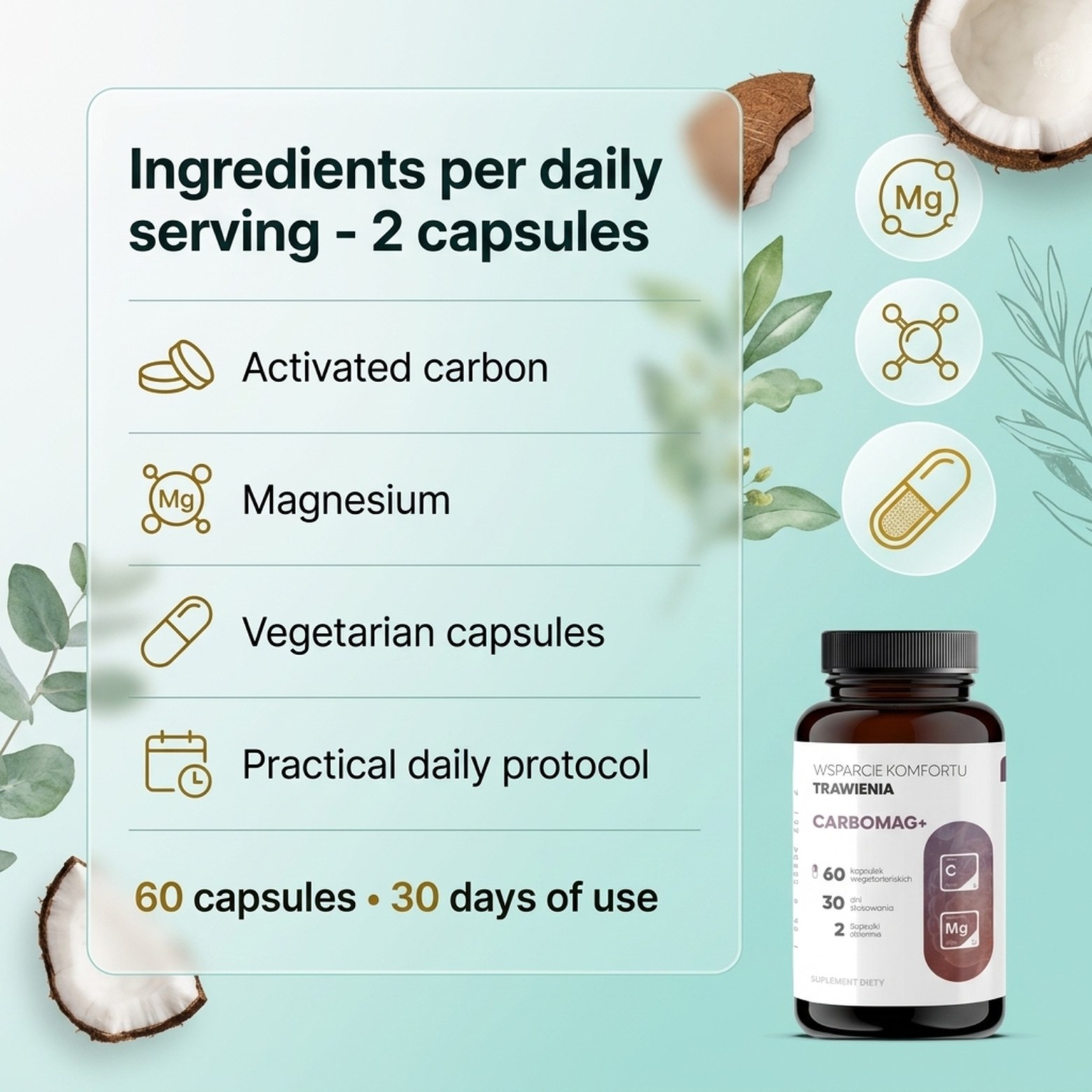 CarboMag+ - Activated coconut charcoal + magnesium for digestive comfort and bloating