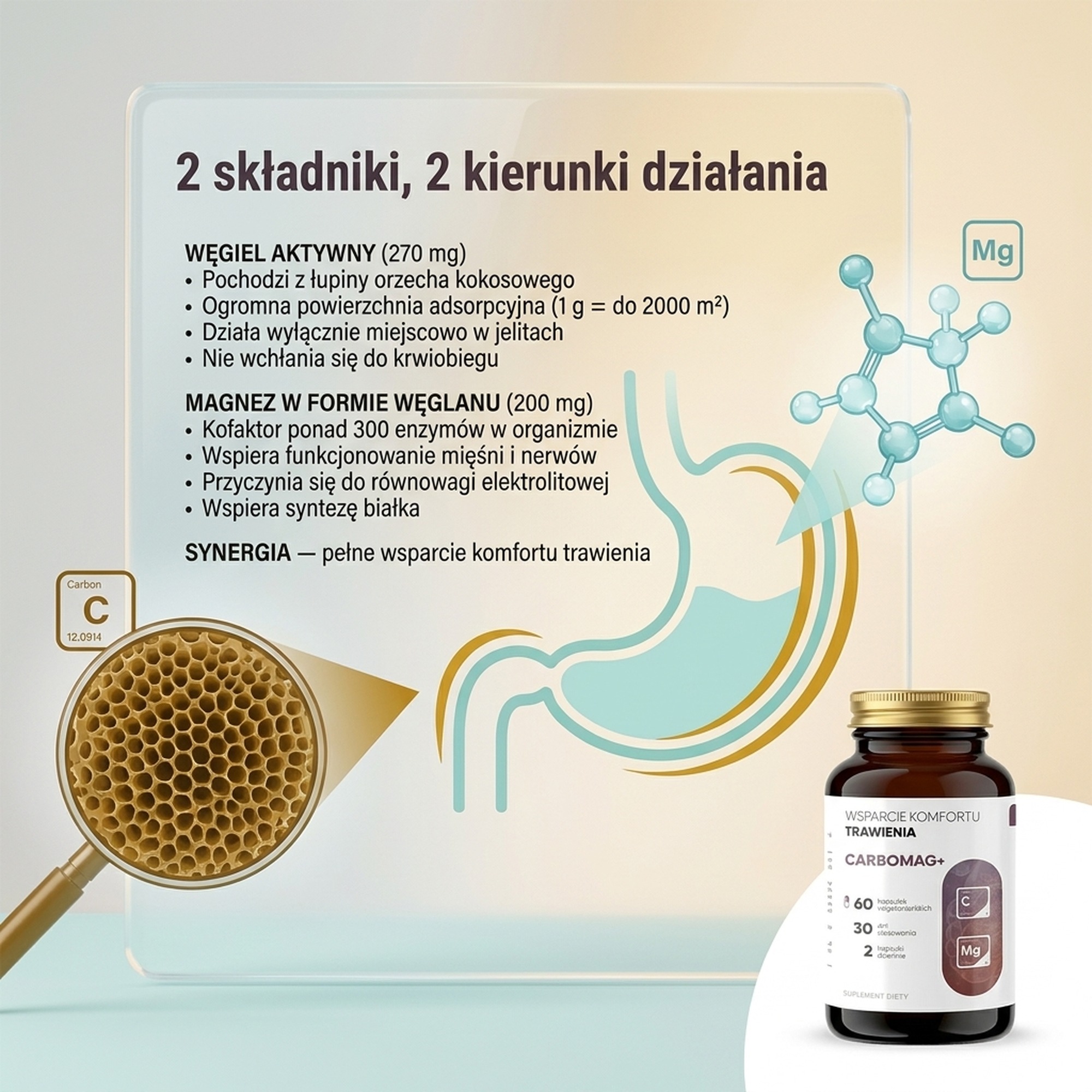 CarboMag+ - Węgiel aktywny z kokosa + Magnez na komfort trawienia i wzdęcia
