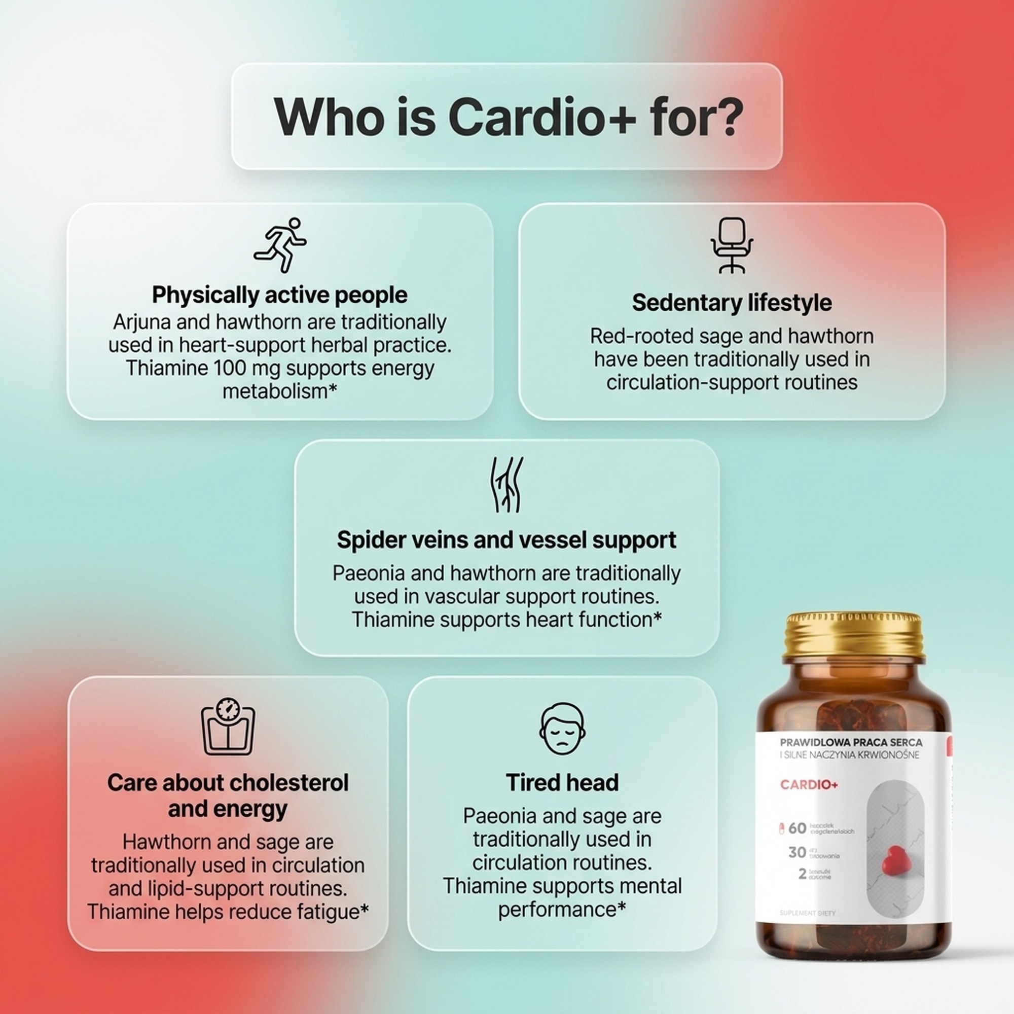 Cardio+ - Arjuna + Red-Rooted Sage + Hawthorn for Heart Health