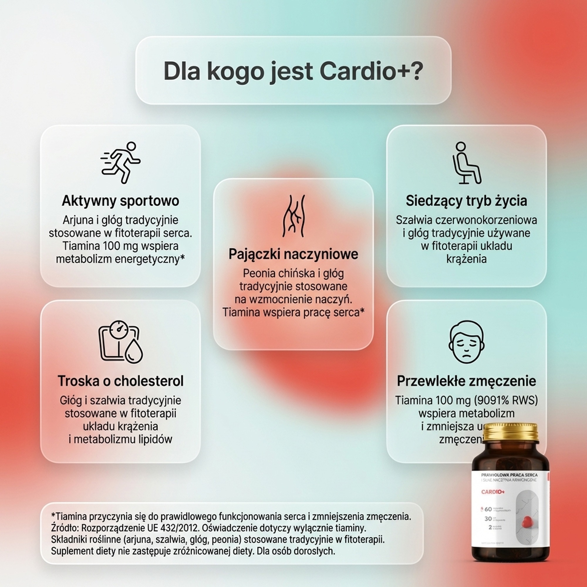 Cardio+ - Arjuna + Szałwia czerwonokorzeniowa + Głóg na zdrowe serce