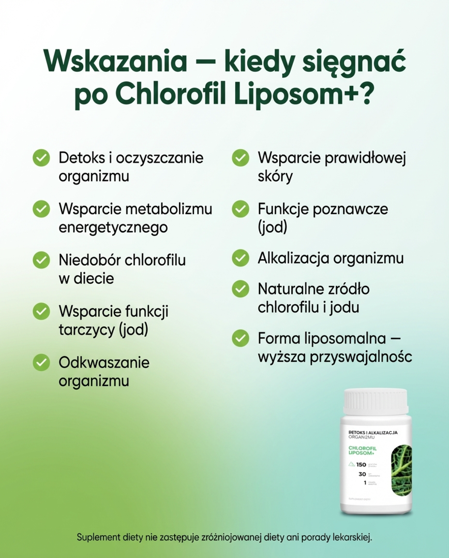 Chlorofil Liposom+ - chlorofil, lucerna i zielony owies w formule premium