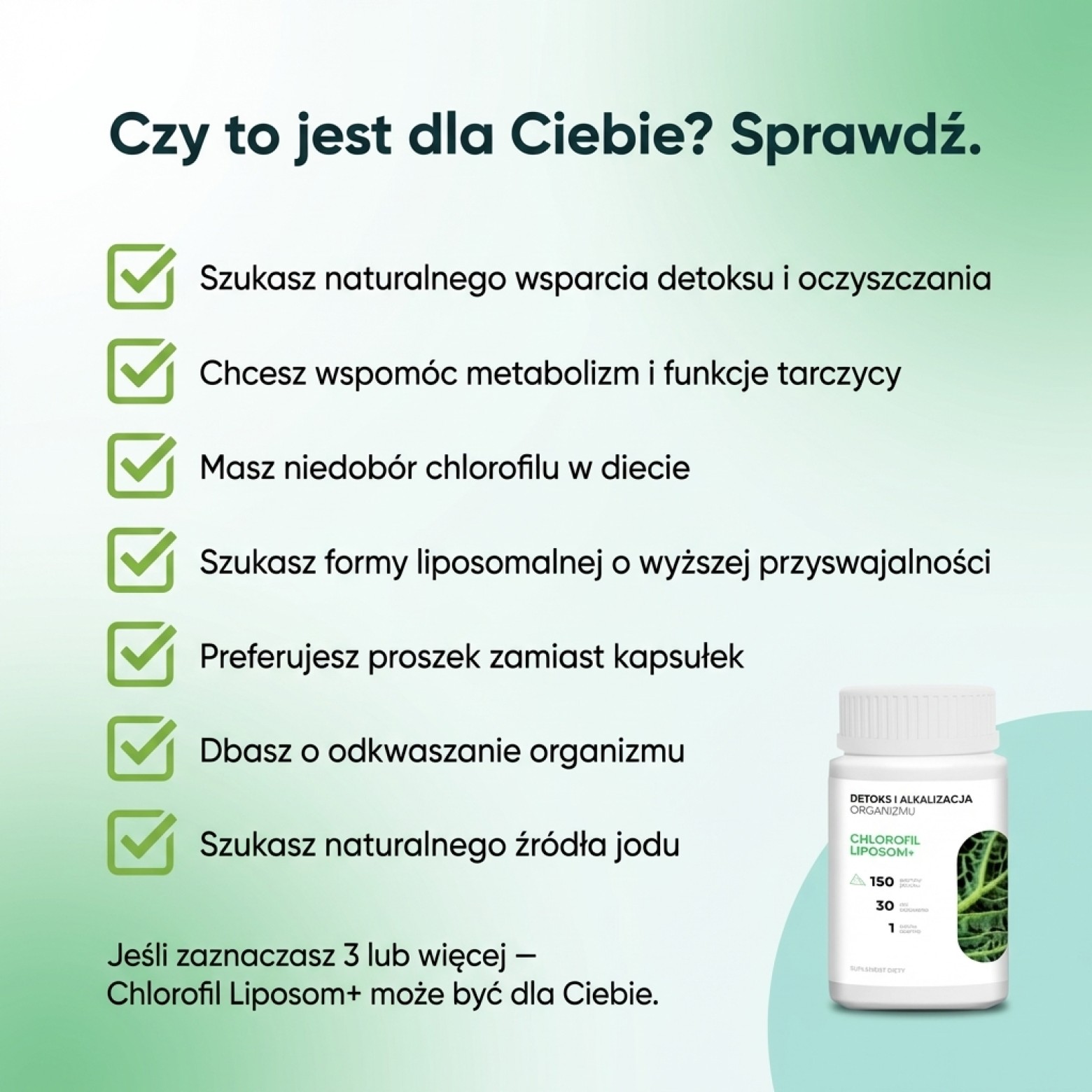 Chlorofil Liposom+ - chlorofil, lucerna i zielony owies w formule premium