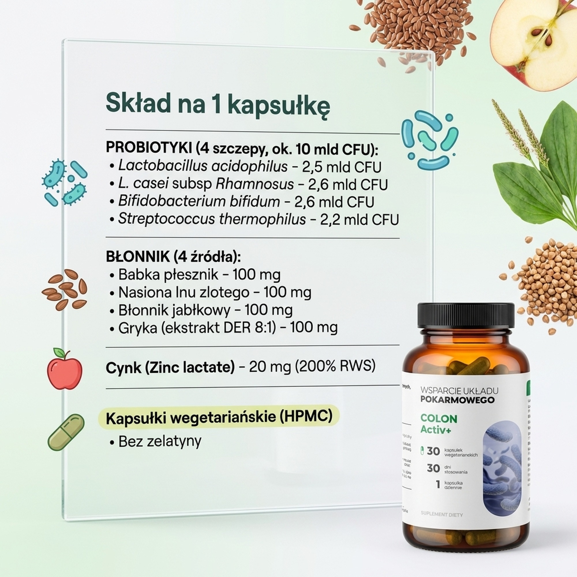 Skład Colon Activ 30 - Probiotyk Acidophilus + Rhamnosus + Bifidobacterium