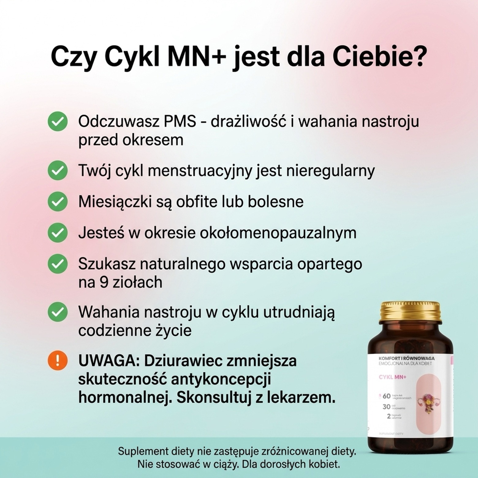 Cykl MN+ - Przywrotnik + Shatavari + Malina na harmonię cyklu