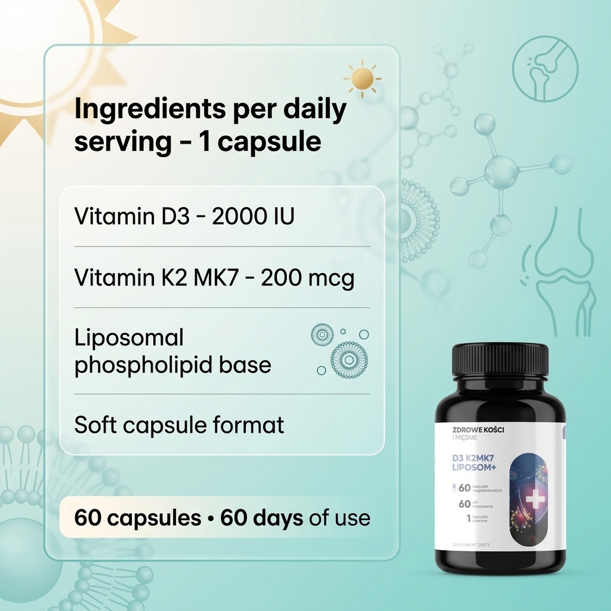 D3 K2 MK7 Liposom+ - Vitamin D 2000 IU + K2 MK7 in Liposomes
