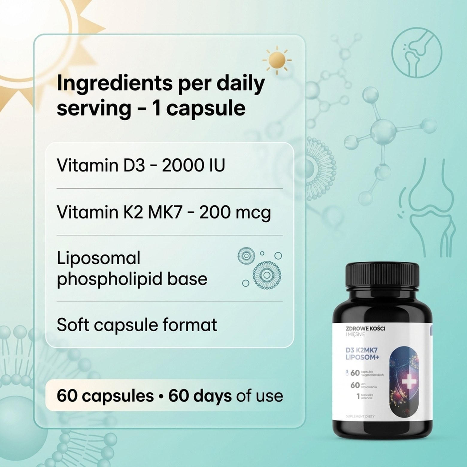D3 K2 MK7 Liposom+ - Vitamin D 2000 IU + K2 MK7 in Liposomes