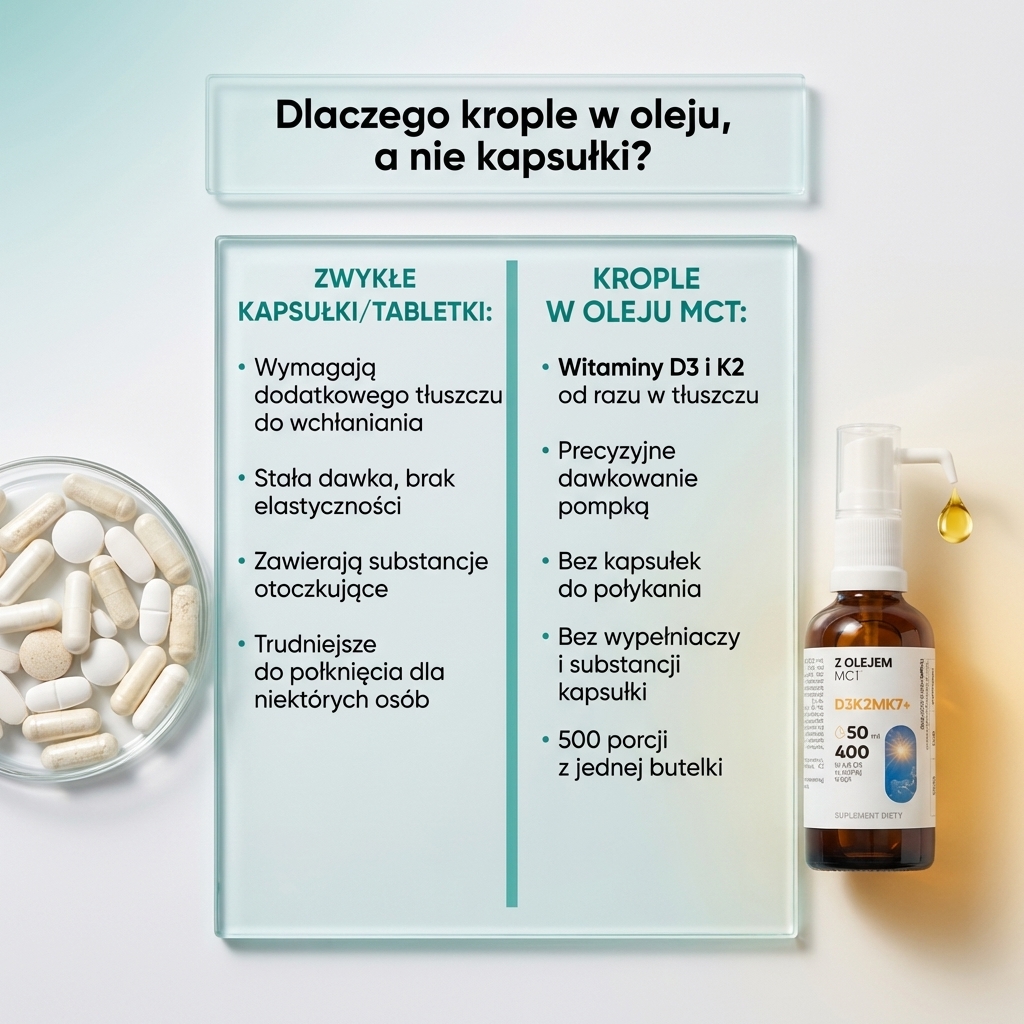 Witamina D3 + K2 MK7 z olejem MCT - 2000 IU - krople 50 ml
