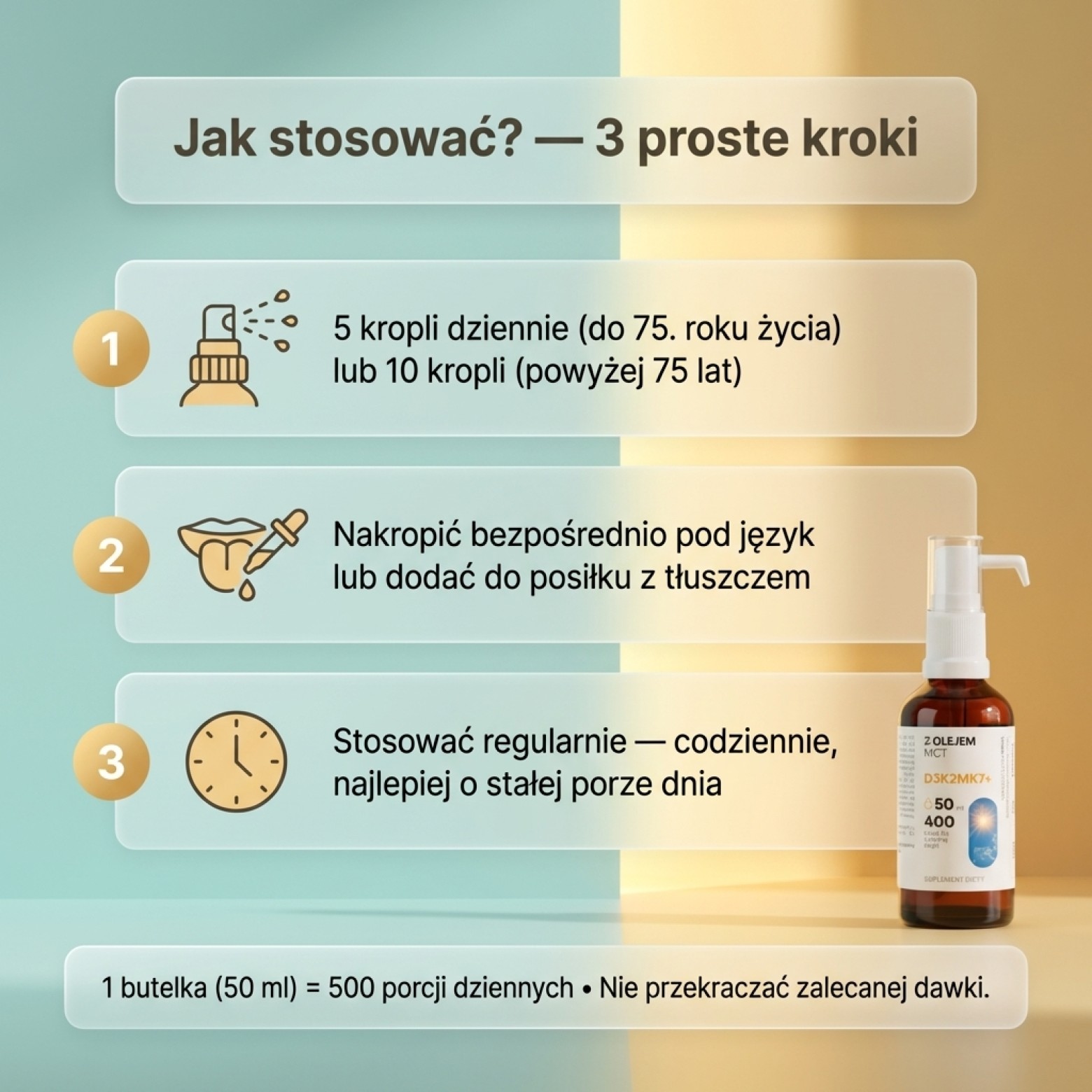 Witamina D3 + K2 MK7 z olejem MCT - 2000 IU - krople 50 ml