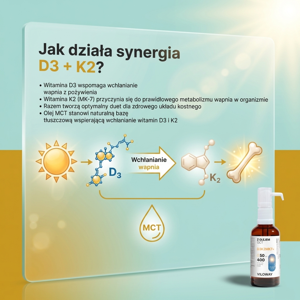 Witamina D3 + K2 MK7 z olejem MCT - 2000 IU - krople 50 ml