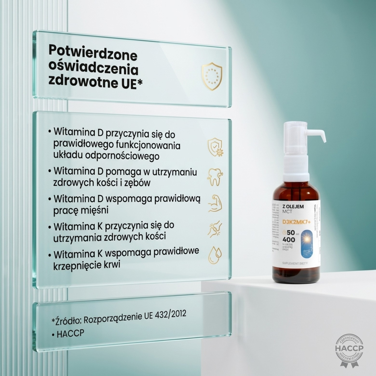 Witamina D3 + K2 MK7 z olejem MCT - 2000 IU - krople 50 ml