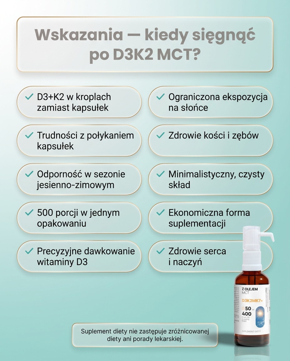Witamina D3 + K2 MK7 z olejem MCT - 2000 IU - krople 50 ml