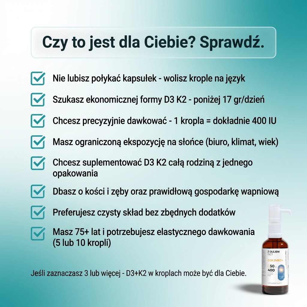 Witamina D3 + K2 MK7 z olejem MCT - 2000 IU - krople 50 ml