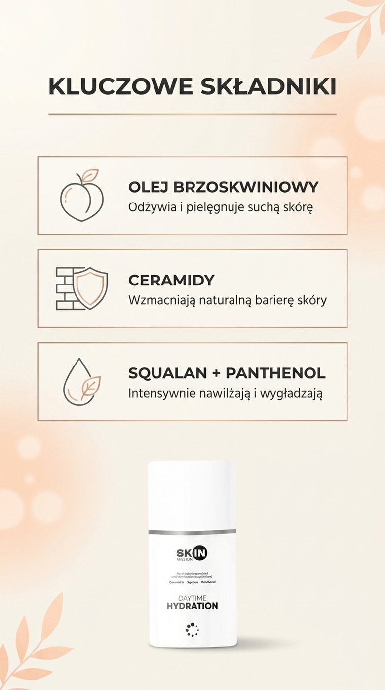 DayTime Hydration - Krem na dzień z Olejem brzoskwiniowym + Ceramidy + Lecytyna - Skin Mission