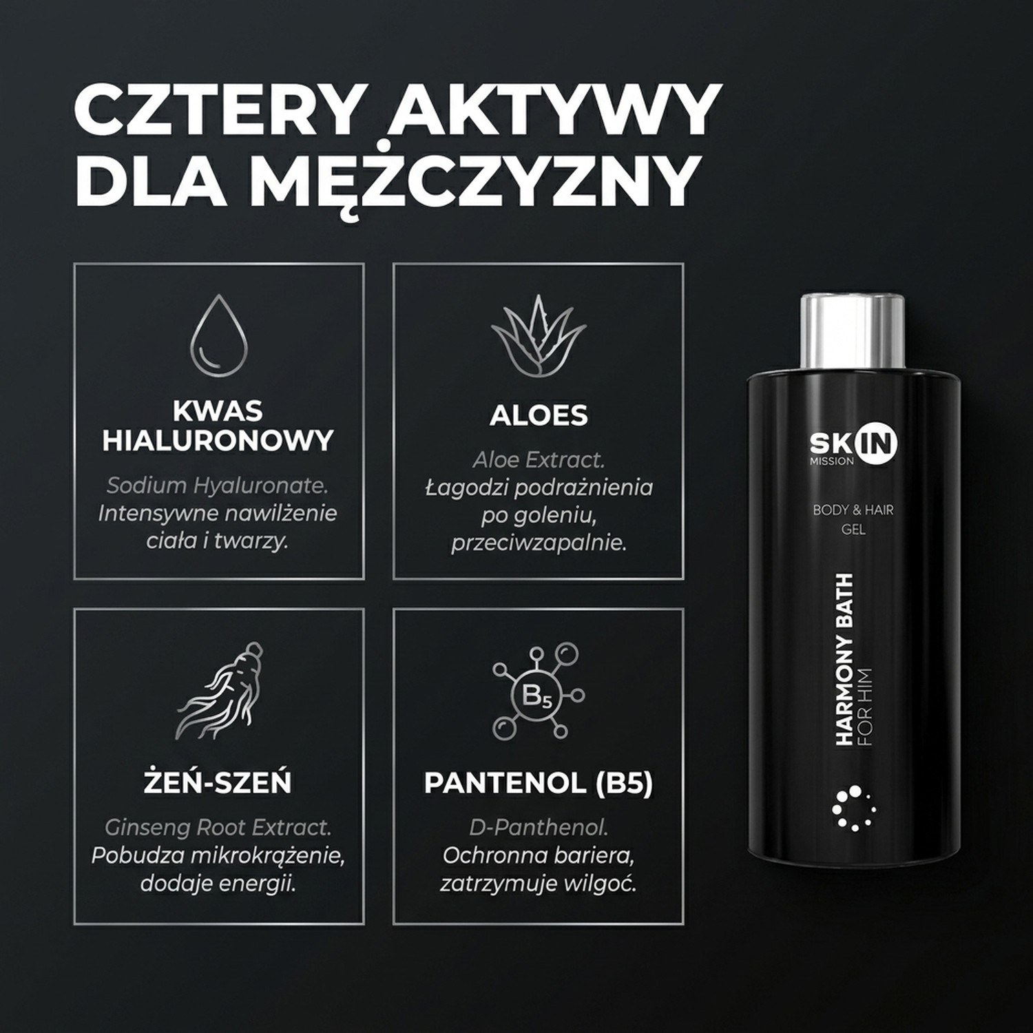 Skład Harmony Bath For Him - Żel pod Prysznic dla Aktywnych Mężczyzn 300ml | Skin Mission