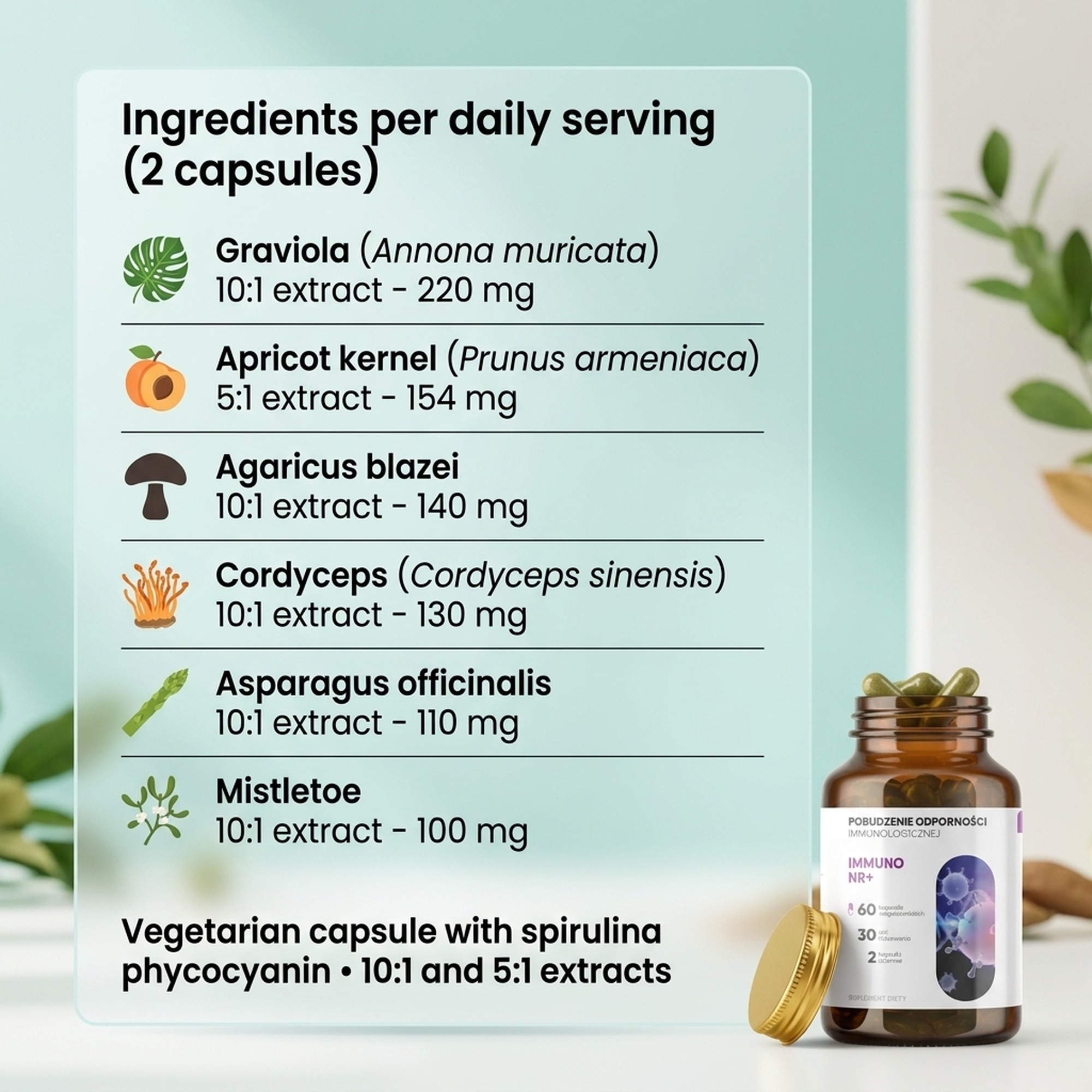Ingredients in Immuno NR+ - Graviola + Apricot + Agaricus for Immune Support