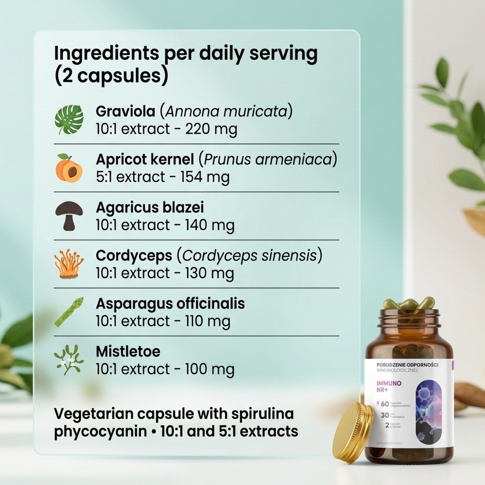 Ingredients in Immuno NR+ - Graviola + Apricot + Agaricus for Immune Support