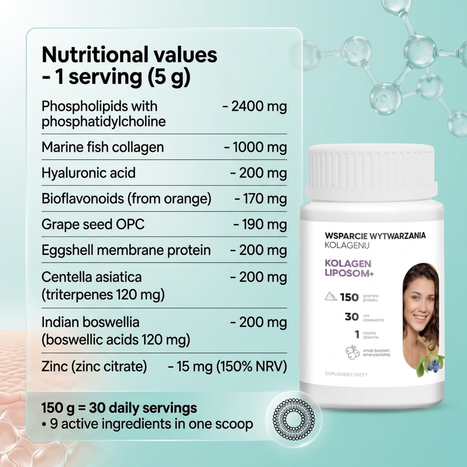 Liposomal Collagen+ with Blueberry Flavor + stirrer