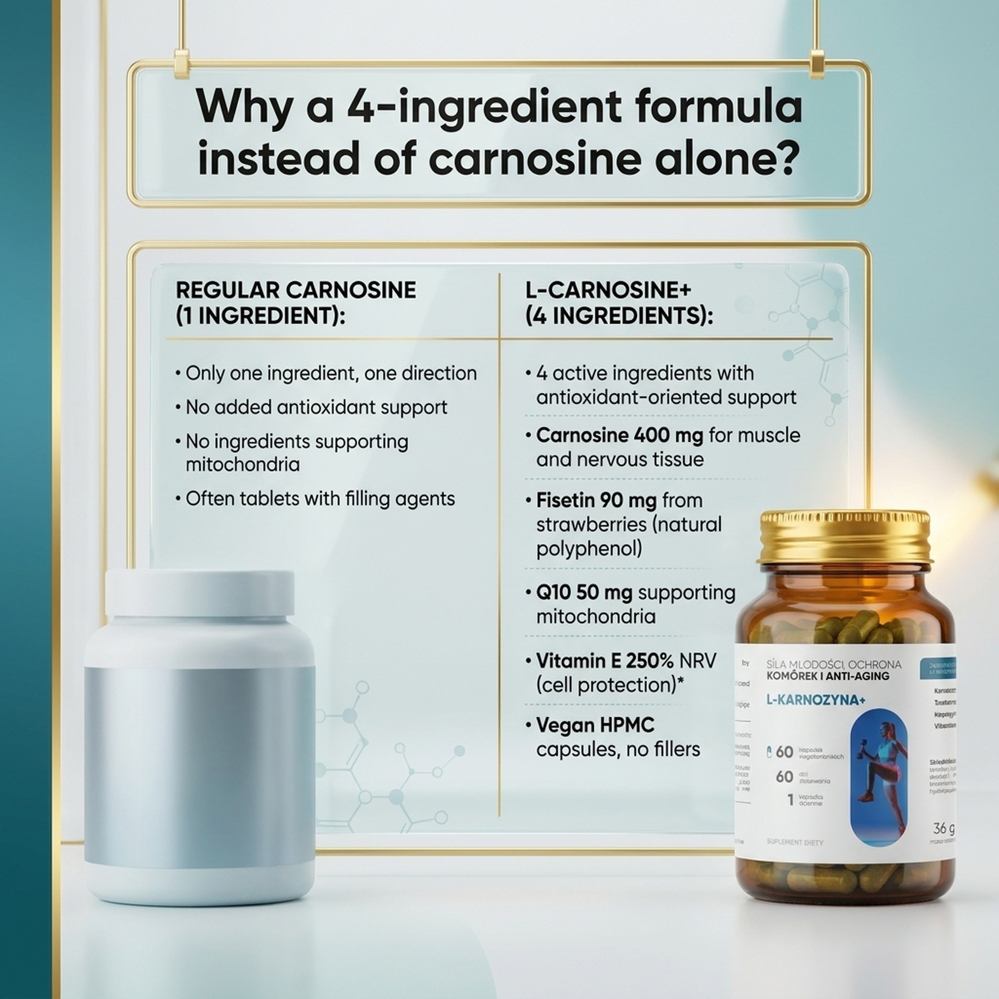 L-Carnosine+ - Carnosine 400 mg + Fisetin + CoQ10 for Smart Aging