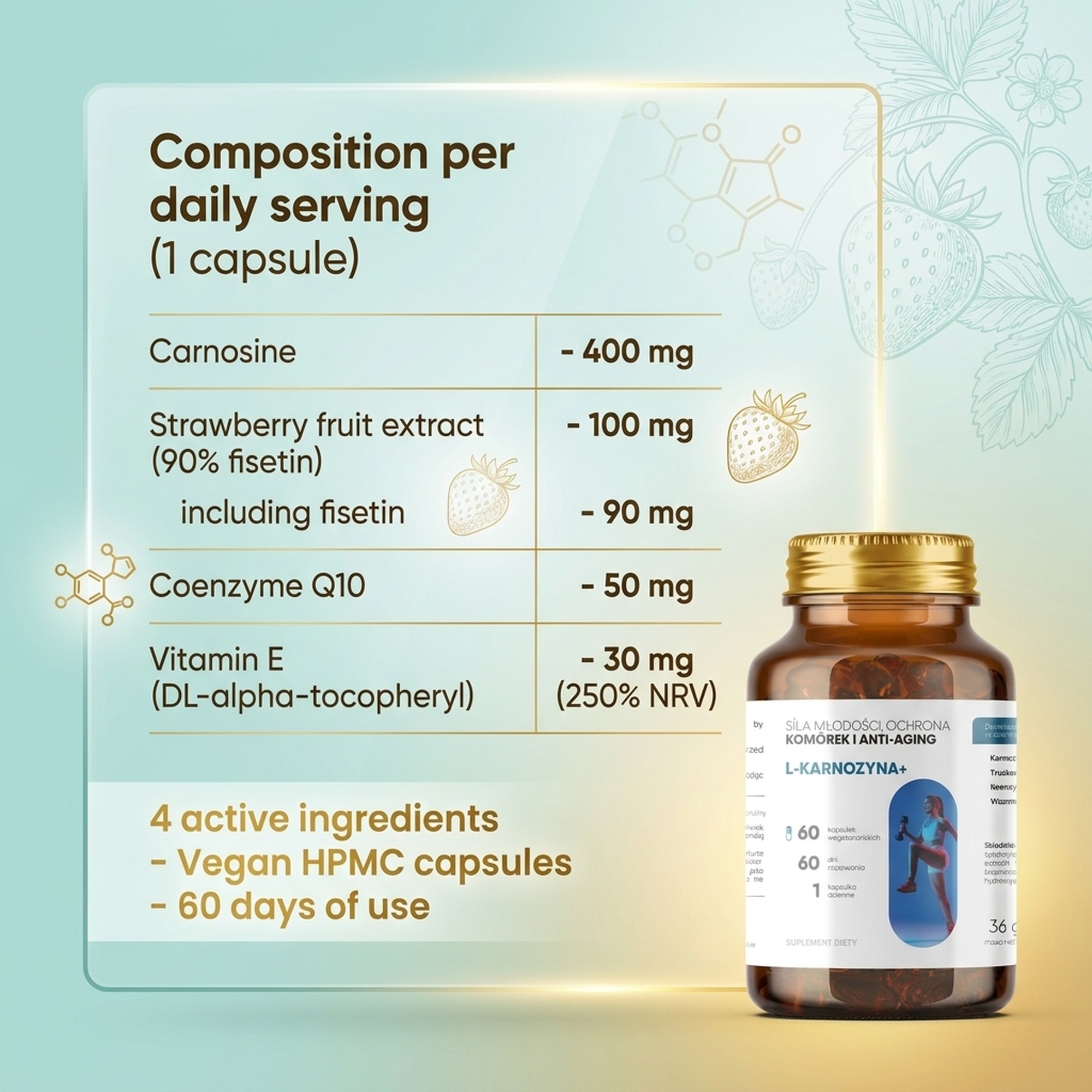 L-Carnosine+ - Carnosine 400 mg + Fisetin + CoQ10 for Smart Aging
