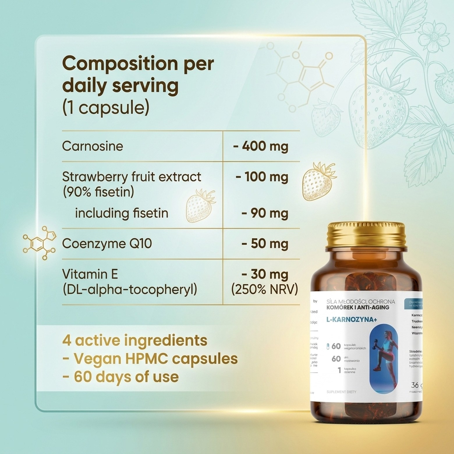 L-Carnosine+ - Carnosine 400 mg + Fisetin + CoQ10 for Smart Aging