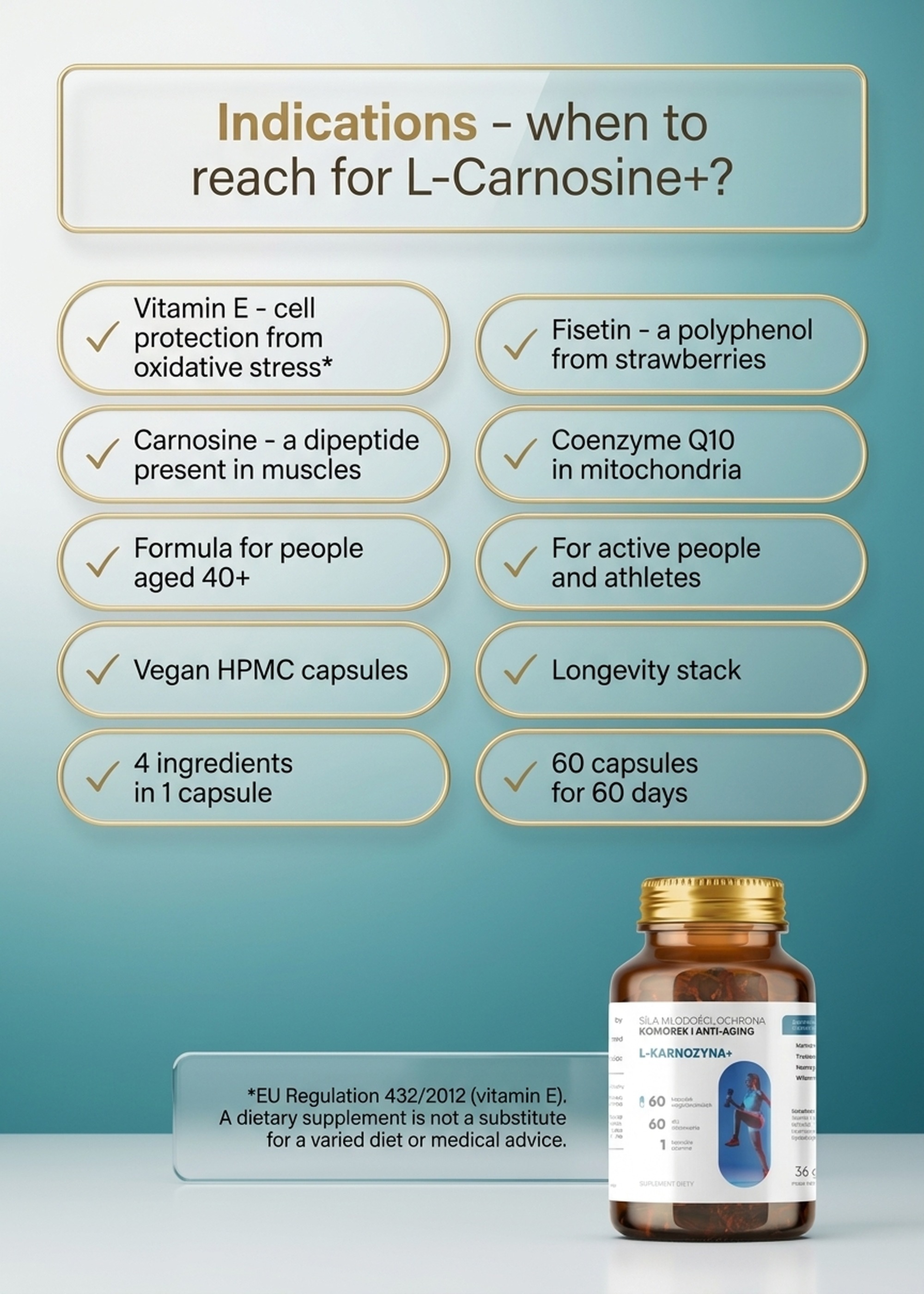 L-Carnosine+ - Carnosine 400 mg + Fisetin + CoQ10 for Smart Aging