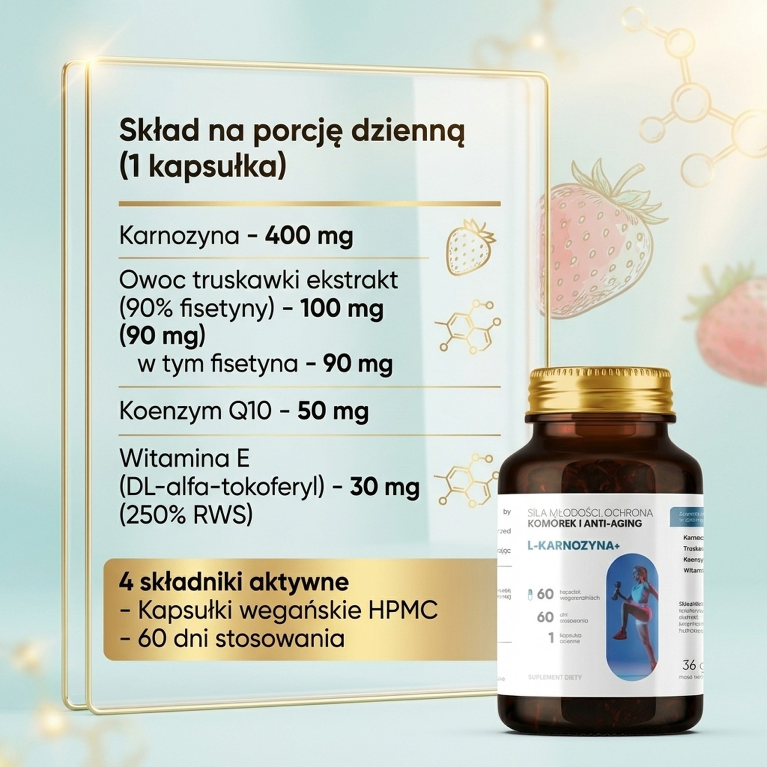 Skład L-Karnozyna+ - Karnozyna 400mg + Fisetyna + Koenzym Q10 na anty-aging