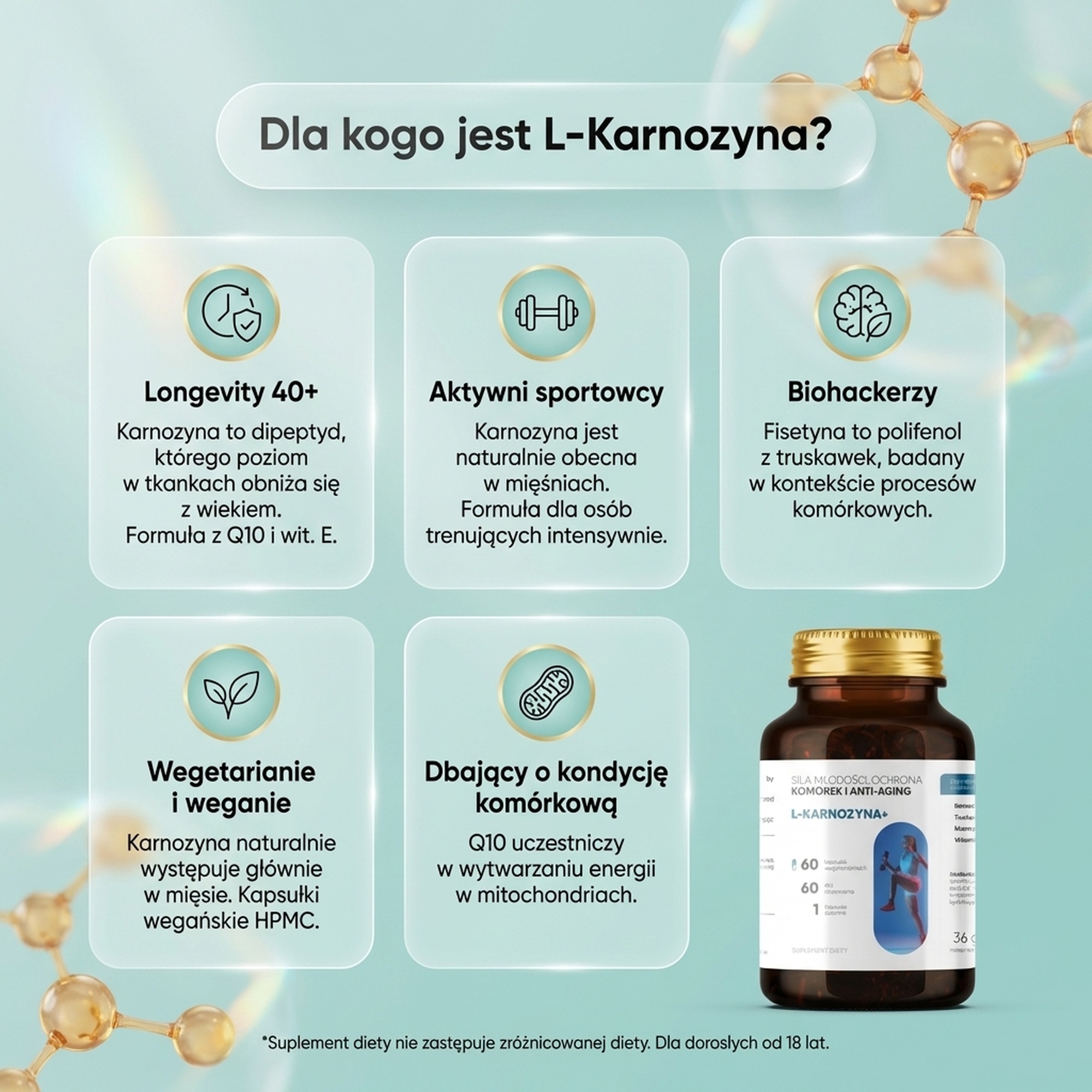 L-Karnozyna+ - Karnozyna 400mg + Fisetyna + Koenzym Q10 na anty-aging