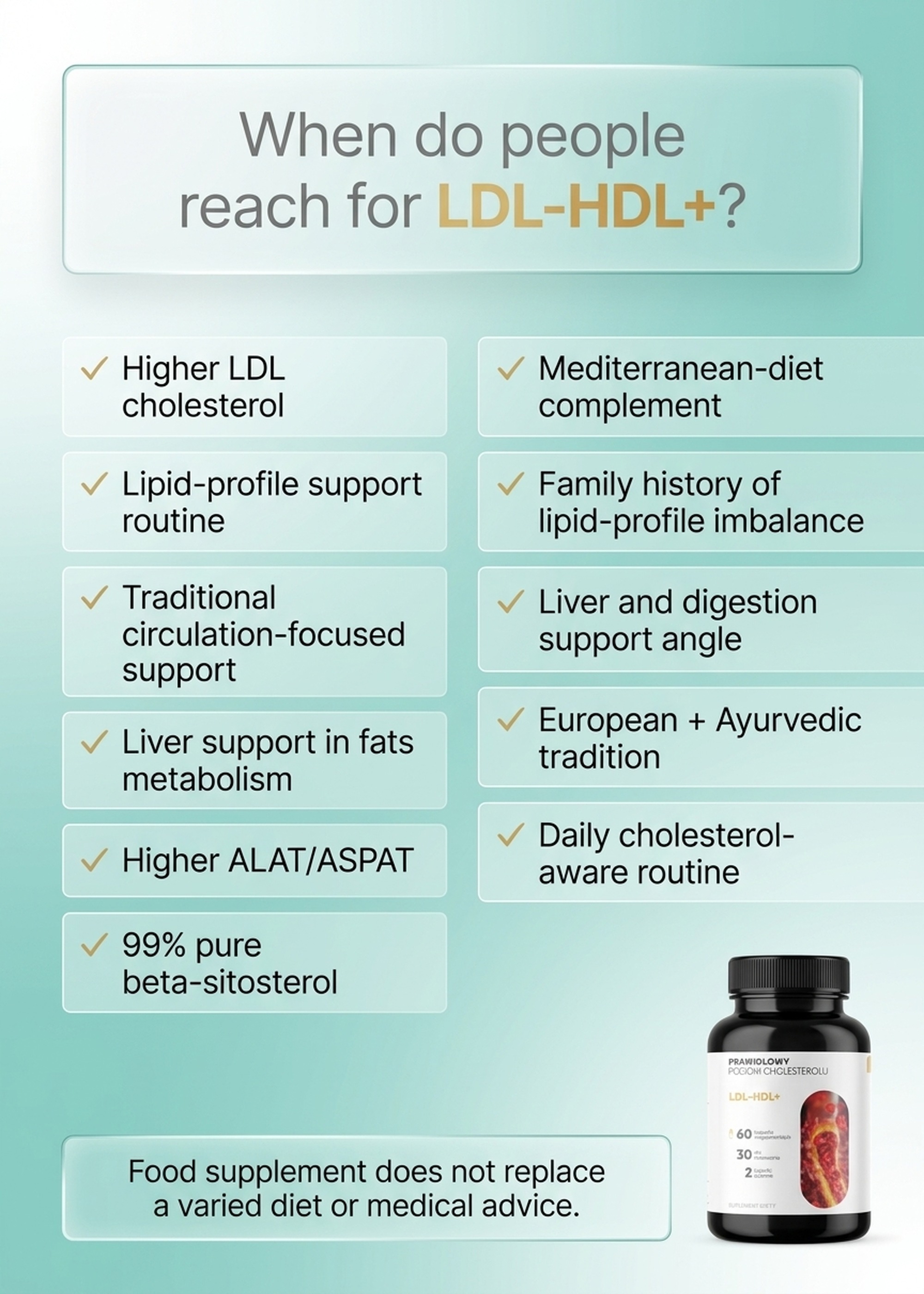 LDL-HDL+ - Olive Leaf + Guggul + Amla for a Daily Cholesterol Routine