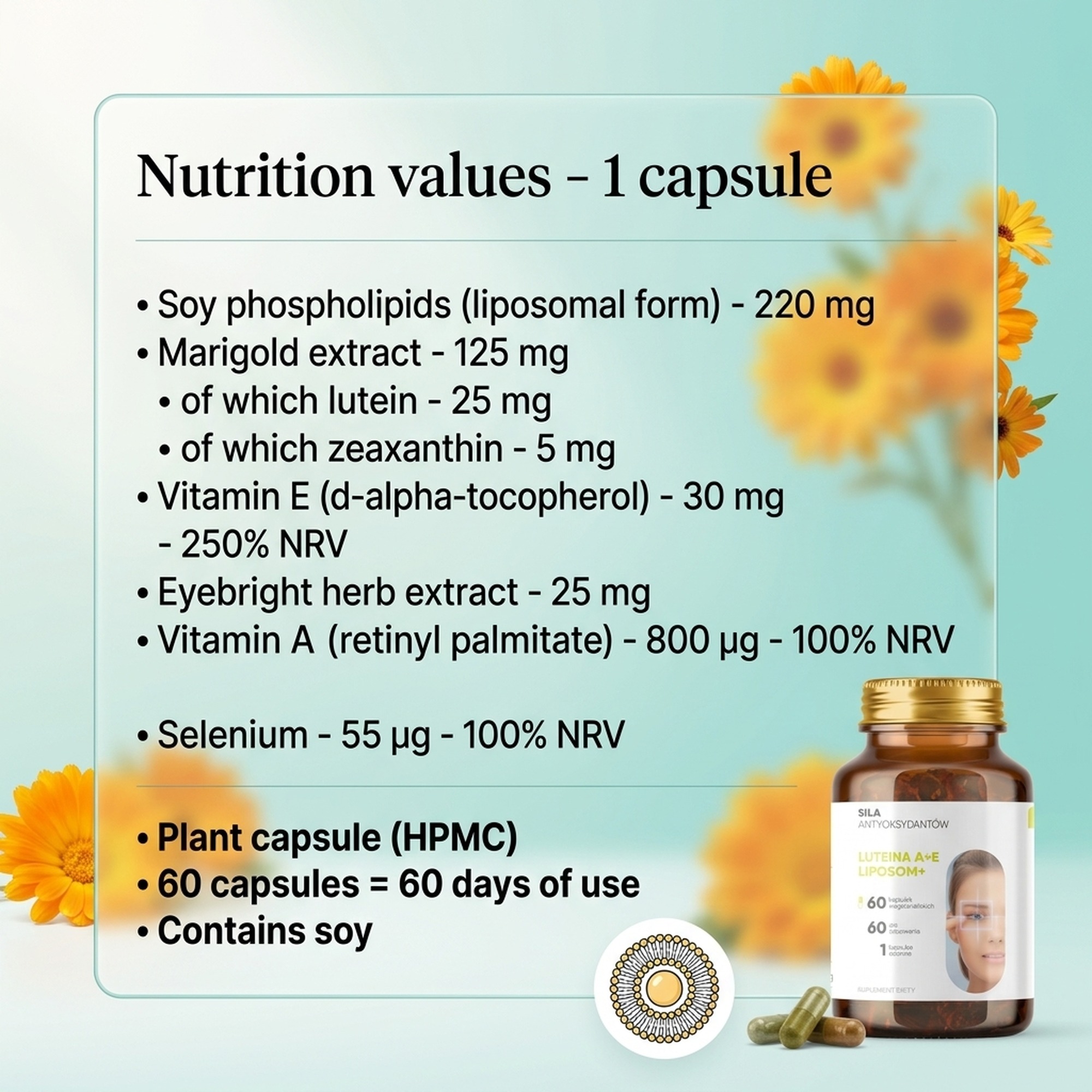 Luteina A + E Liposom+ - Lutein + Zeaxanthin + Vitamin E for Eye Support