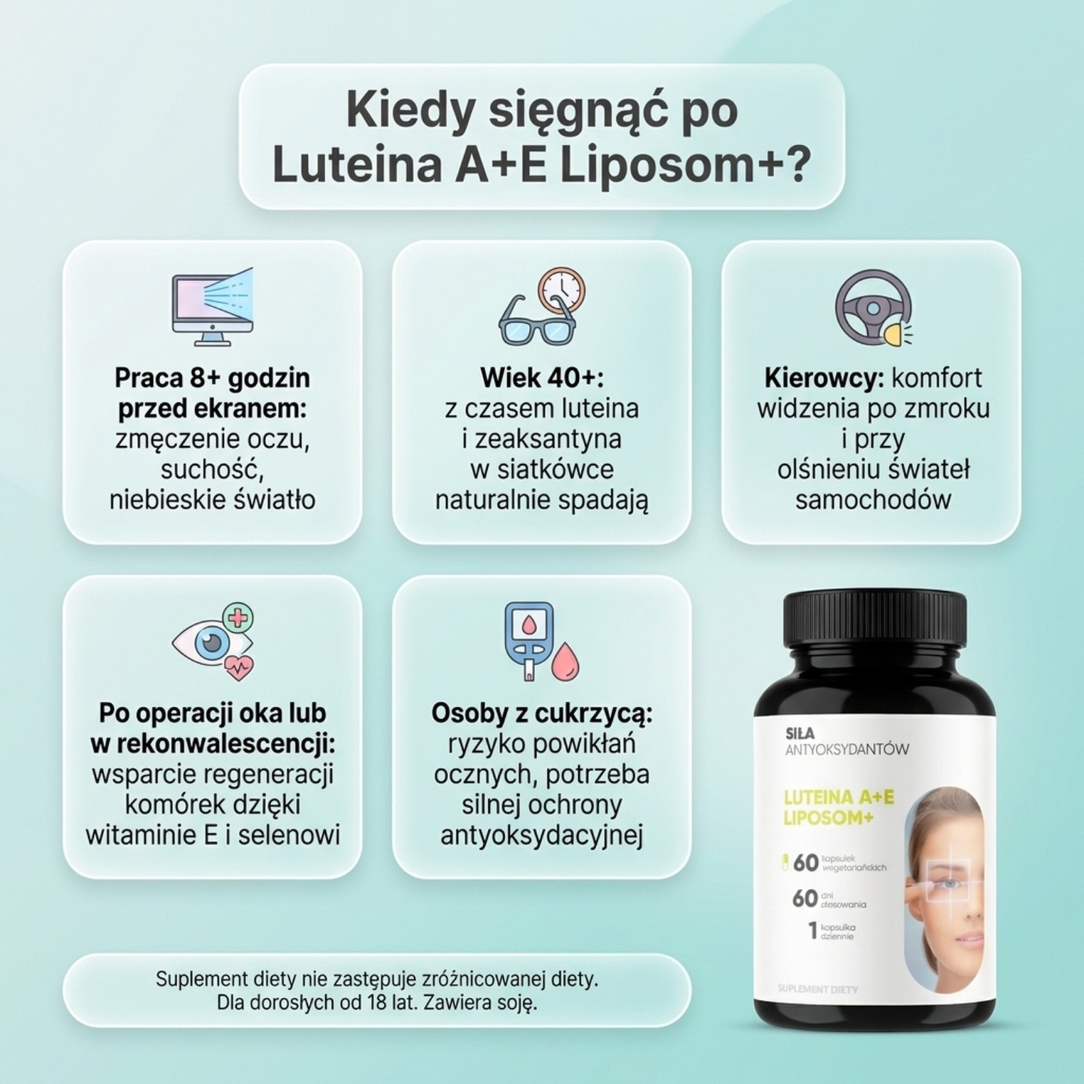 Luteina A + E Liposom+ - Luteina + Zeaksantyna + Witamina E na zdrowy wzrok