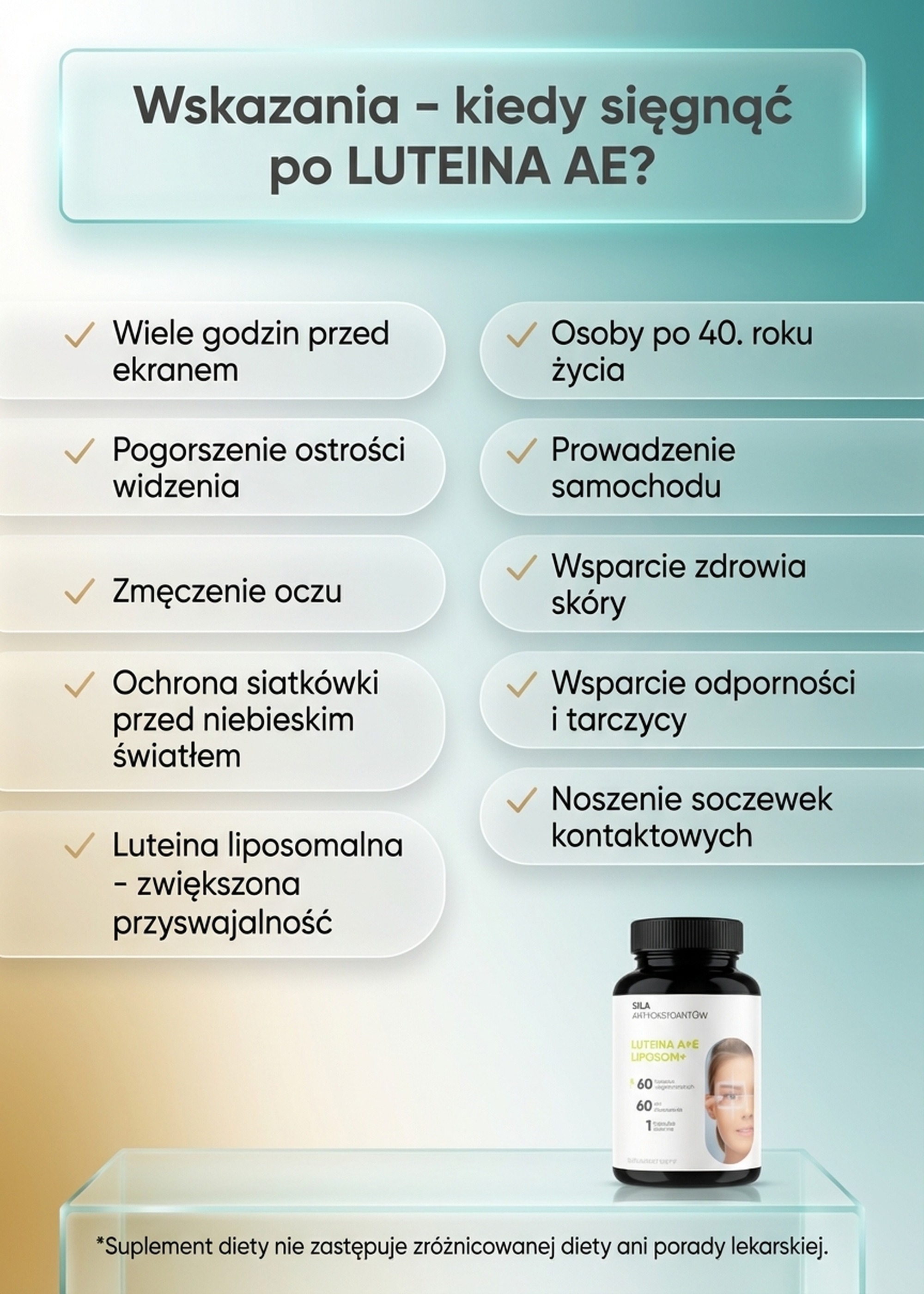 Luteina A + E Liposom+ - Luteina + Zeaksantyna + Witamina E na zdrowy wzrok