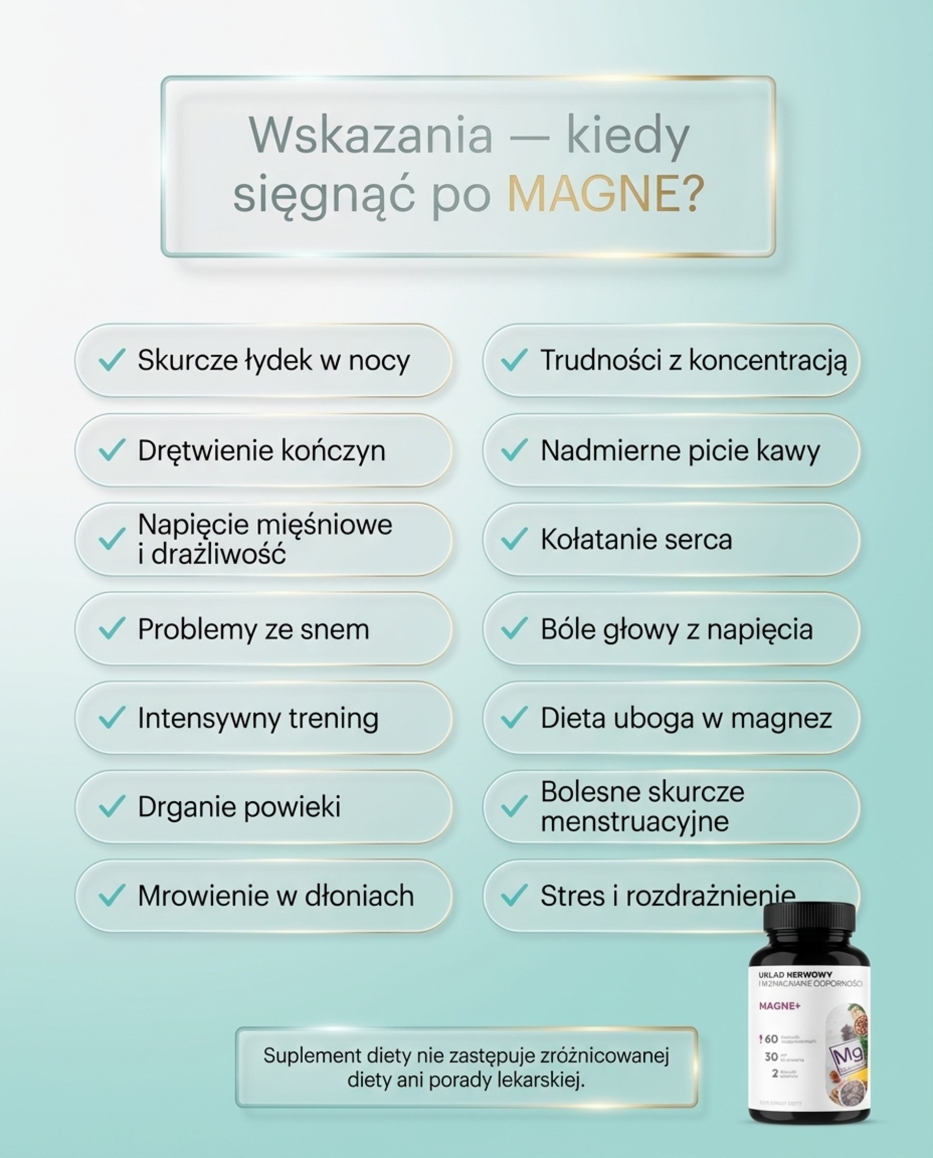 Magne+ - 3 Formy Magnezu (jabłczan + diglicynian + węglan) + Witamina B6 + Cynk