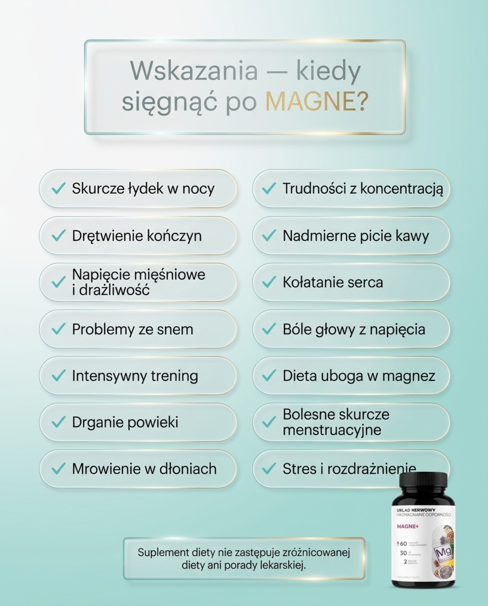 Magne+ - 3 Formy Magnezu (jabłczan + diglicynian + węglan) + Witamina B6 + Cynk
