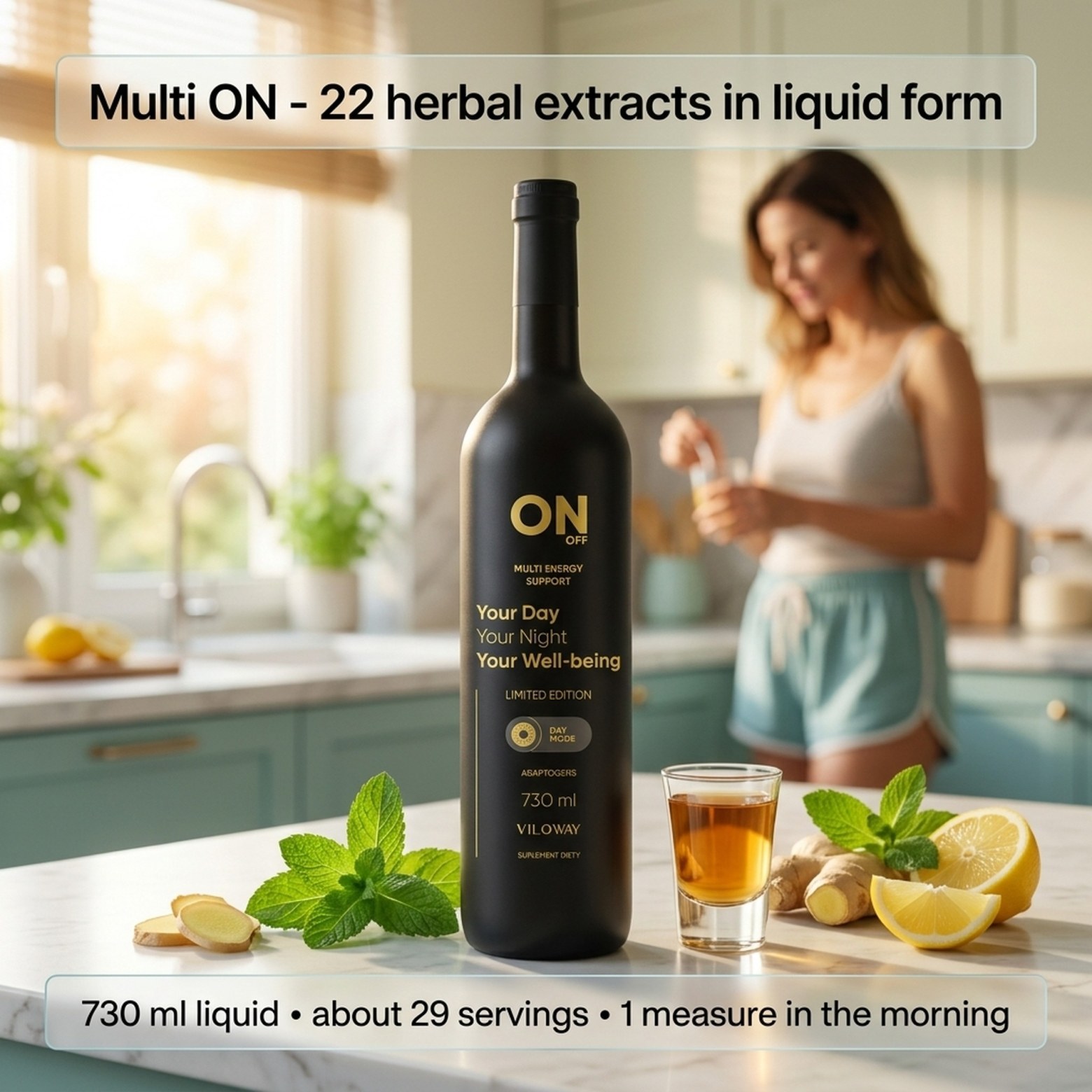 Multi ON - Liquid Herbal Energy Supplement with 22 Herbs