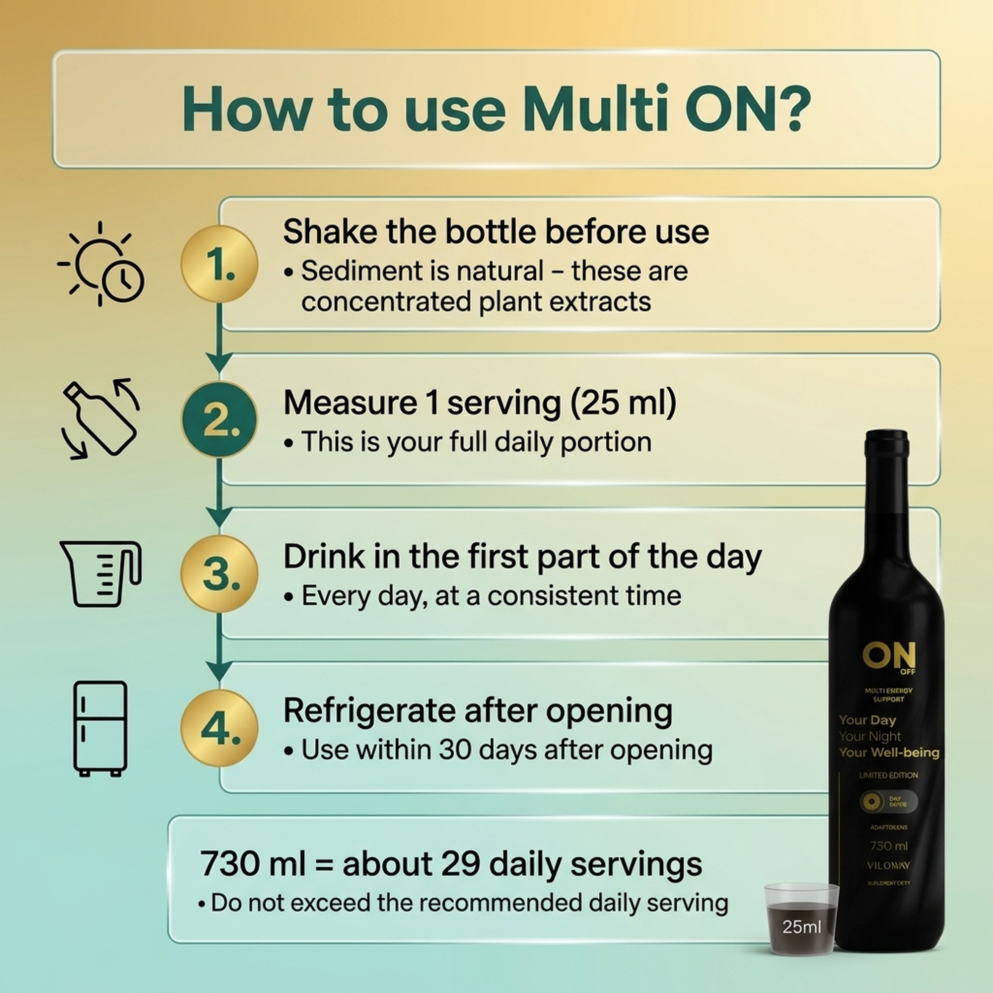 Multi ON - Liquid Herbal Energy Supplement with 22 Herbs