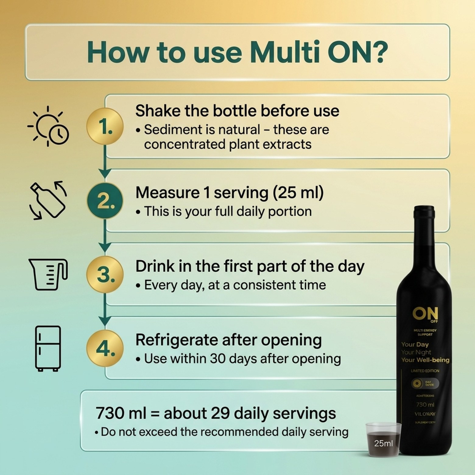 Multi ON - Liquid Herbal Energy Supplement with 22 Herbs