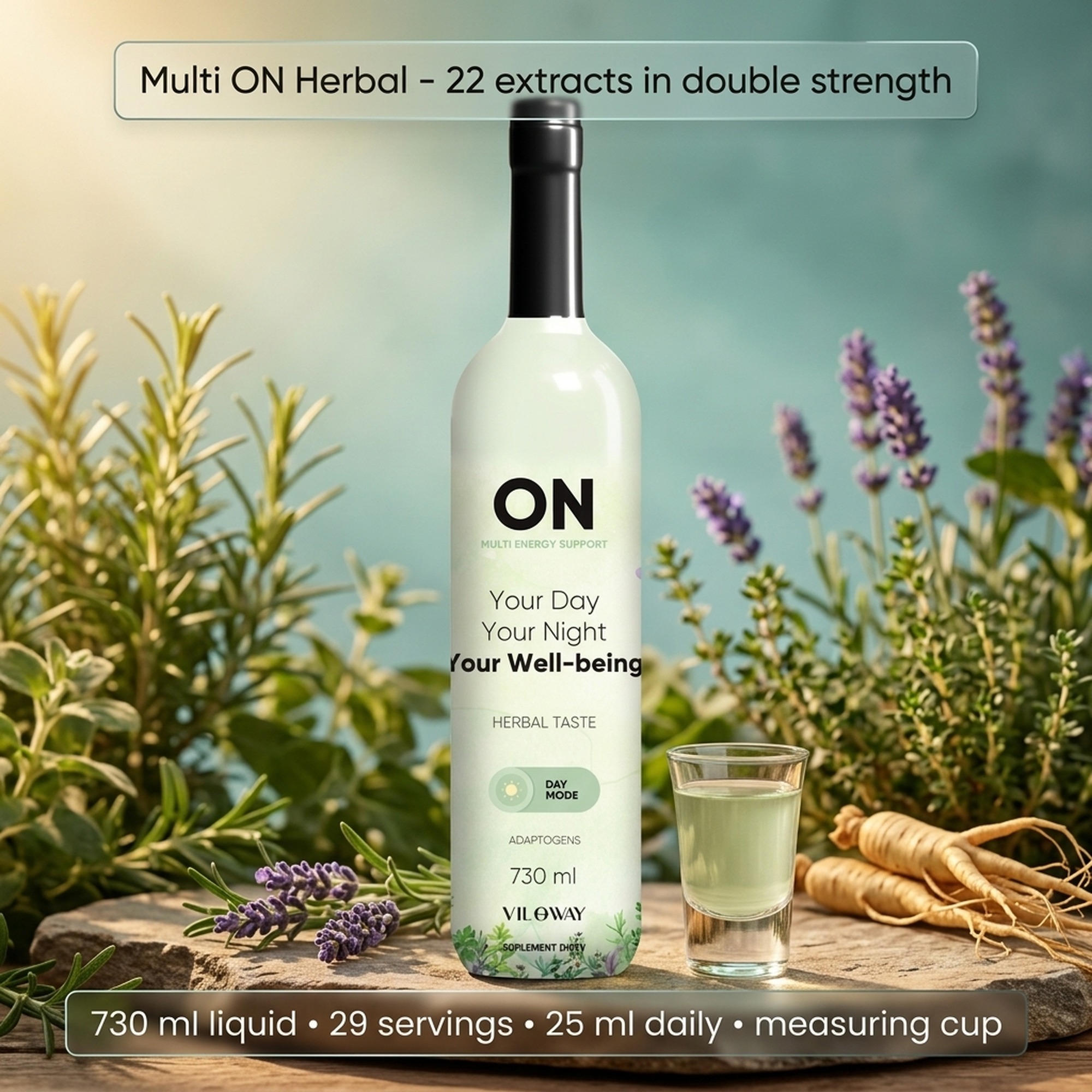 Multi ON Herbal - Lemon + Alfalfa + Assam Tea for Vitality - Liquid