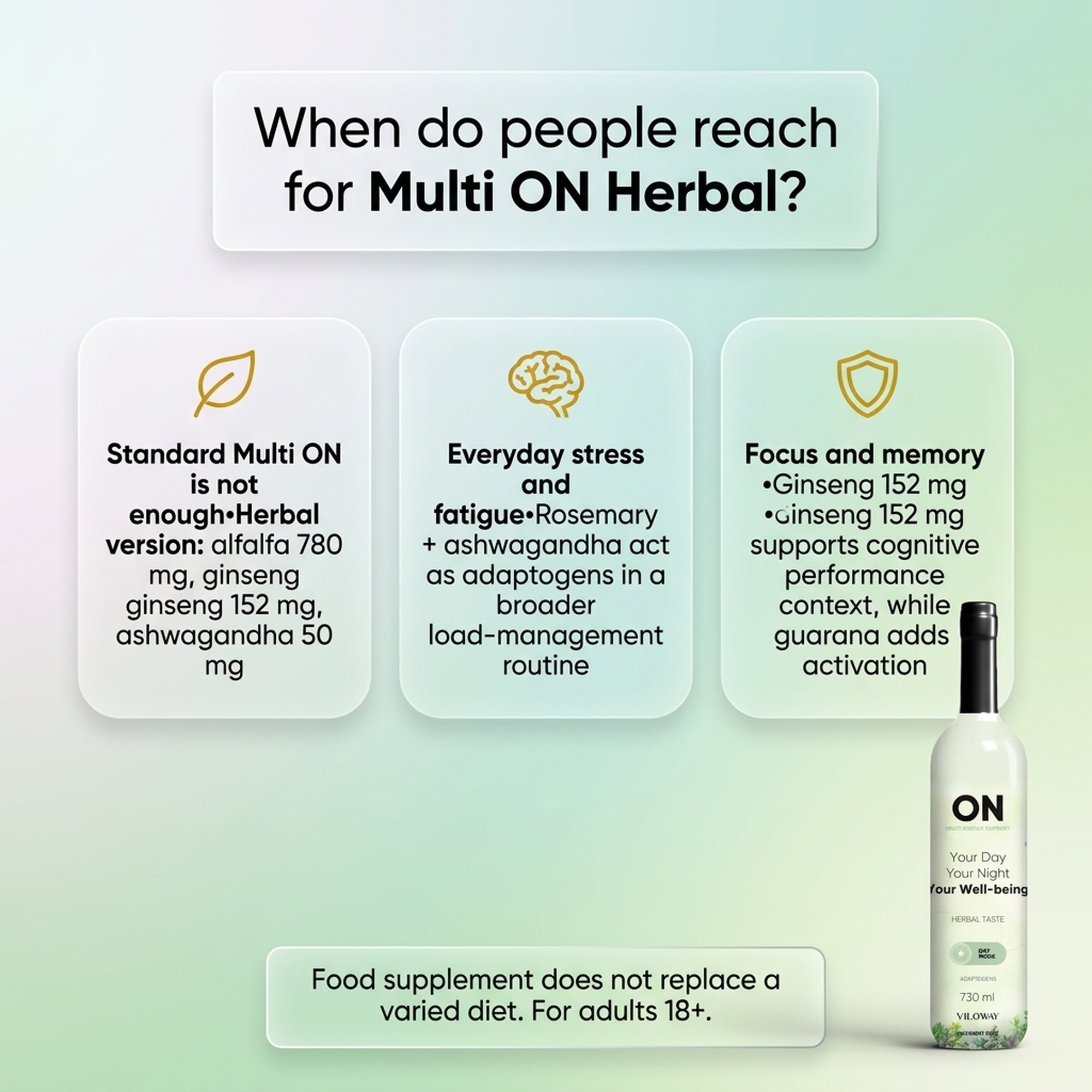 Multi ON Herbal - Lemon + Alfalfa + Assam Tea for Vitality - Liquid