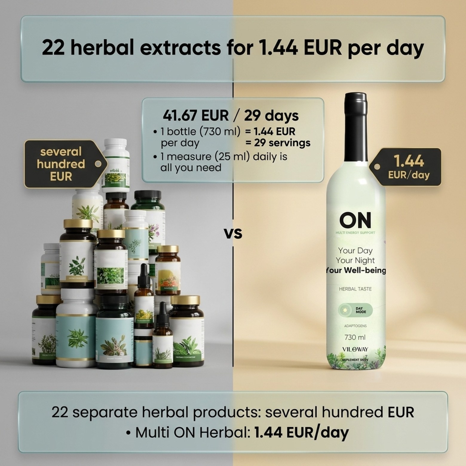 Multi ON Herbal - Lemon + Alfalfa + Assam Tea for Vitality - Liquid