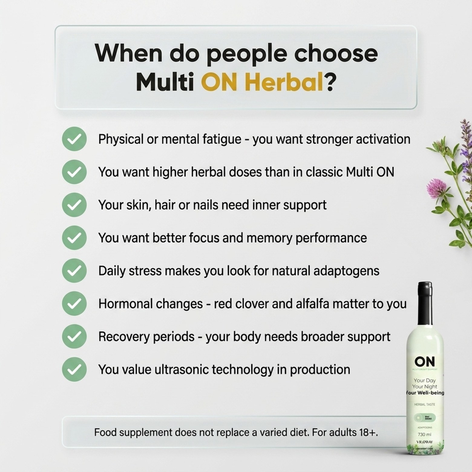 Multi ON Herbal - Lemon + Alfalfa + Assam Tea for Vitality - Liquid