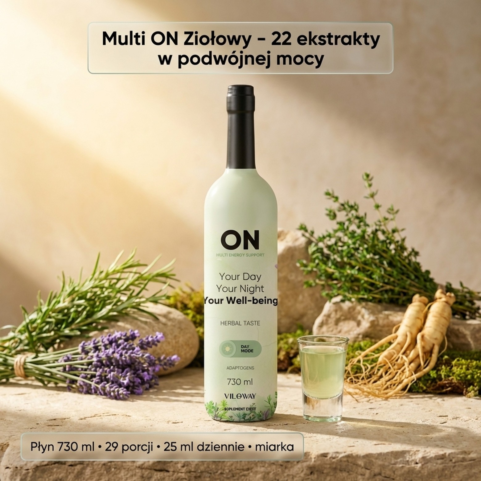 Multi ON Ziołowy - Cytryna + Alfalfa + Herbata assamska na witalność - płyn