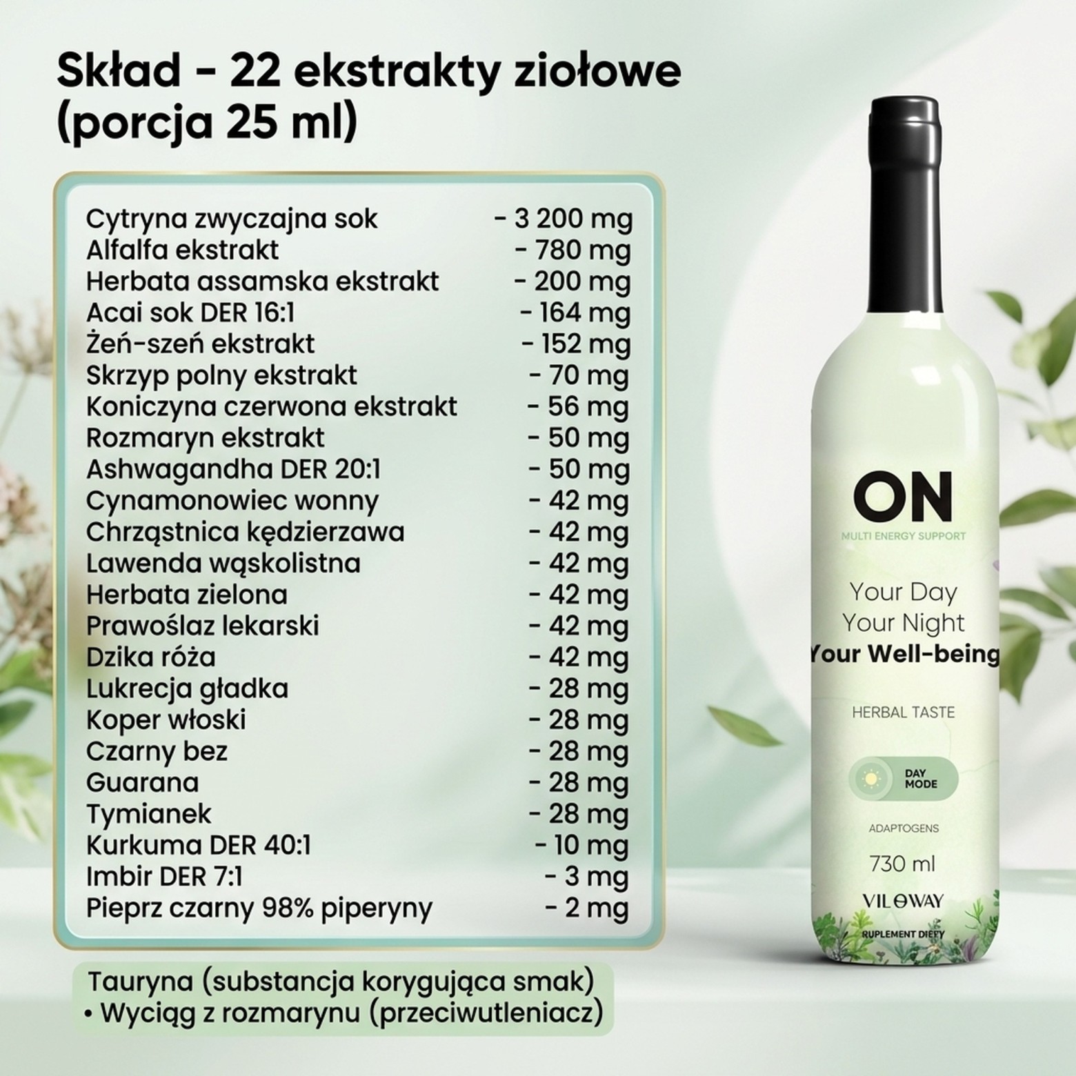Multi ON Ziołowy - Cytryna + Alfalfa + Herbata assamska na witalność - płyn