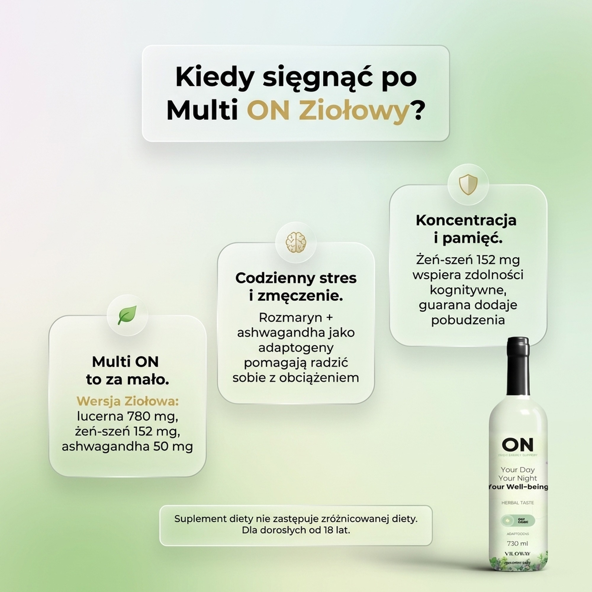 Multi ON Ziołowy - Cytryna + Alfalfa + Herbata assamska na witalność - płyn