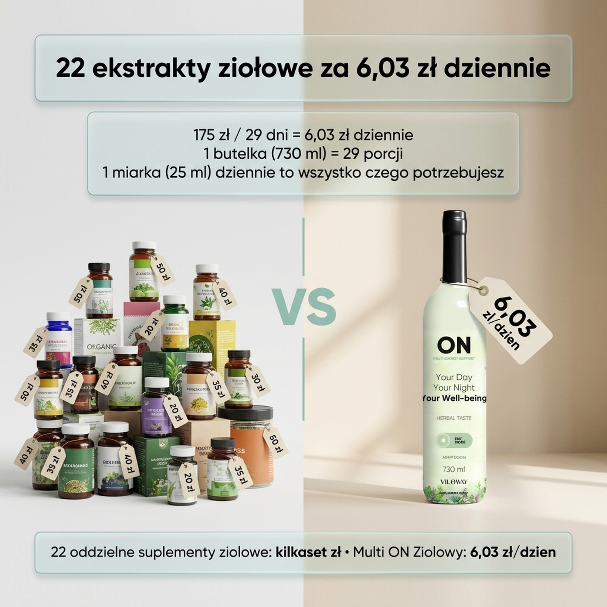 Multi ON Ziołowy - Cytryna + Alfalfa + Herbata assamska na witalność - płyn
