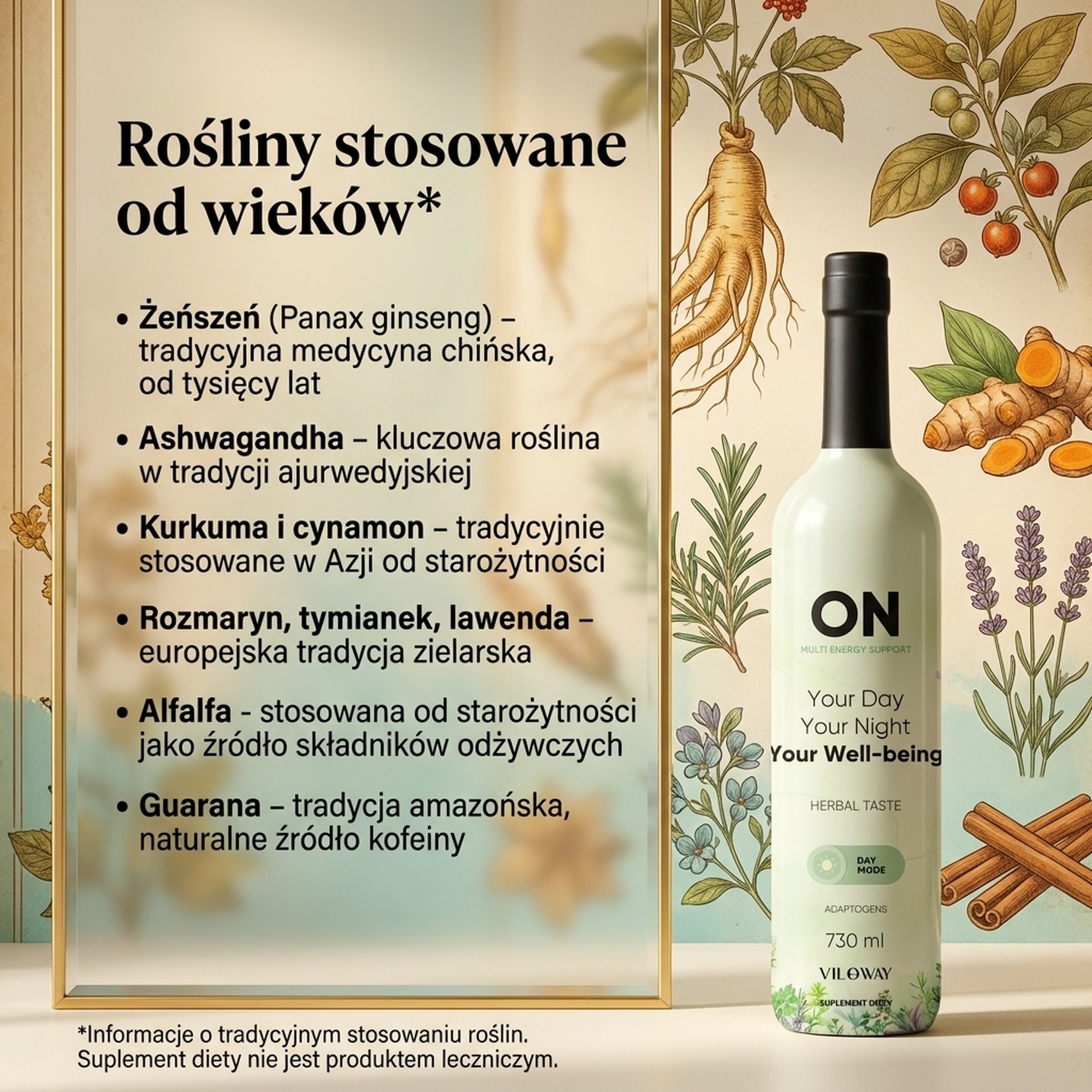 Multi ON Ziołowy - Cytryna + Alfalfa + Herbata assamska na witalność - płyn