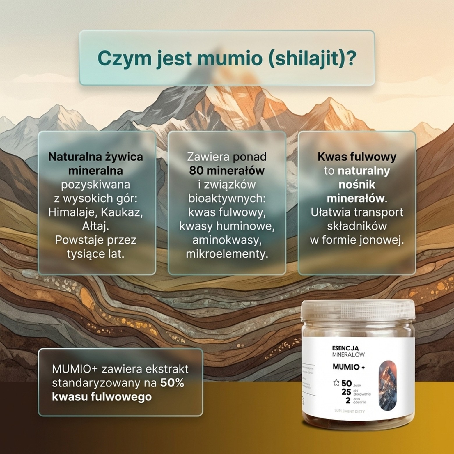 MUMIO+ - Shilajit 50% kwasów fulwowych - żelki na regenerację