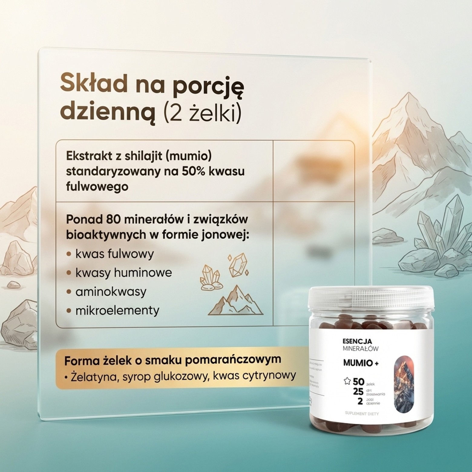 MUMIO+ - Shilajit 50% kwasów fulwowych - żelki na regenerację